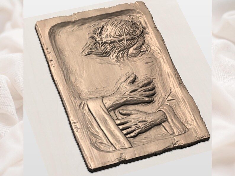 Christ Embracing the Faithful STL, Crown of Thorns Relief Carving bas-relief STL — view 2