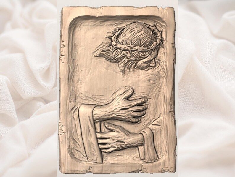 Christ Embracing the Faithful STL, Crown of Thorns Relief Carving bas-relief STL — view 3