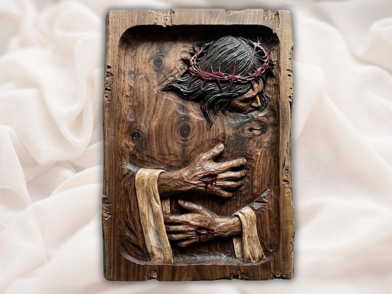 Christ Embracing the Faithful STL, Crown of Thorns Relief Carving bas-relief STL design