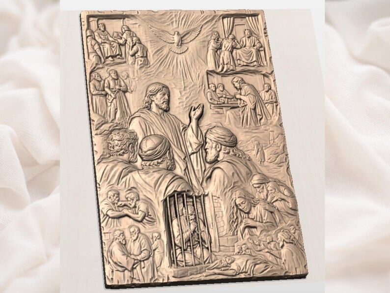 Christ Teaching the Crowd Bas-Relief Scene with Descending Dove bas-relief STL — view 2