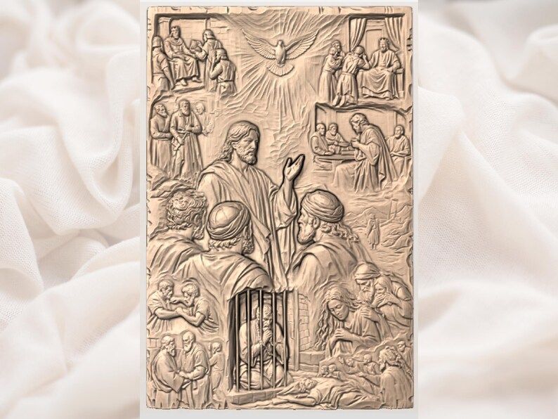 Christ Teaching the Crowd Bas-Relief Scene with Descending Dove bas-relief STL — view 3