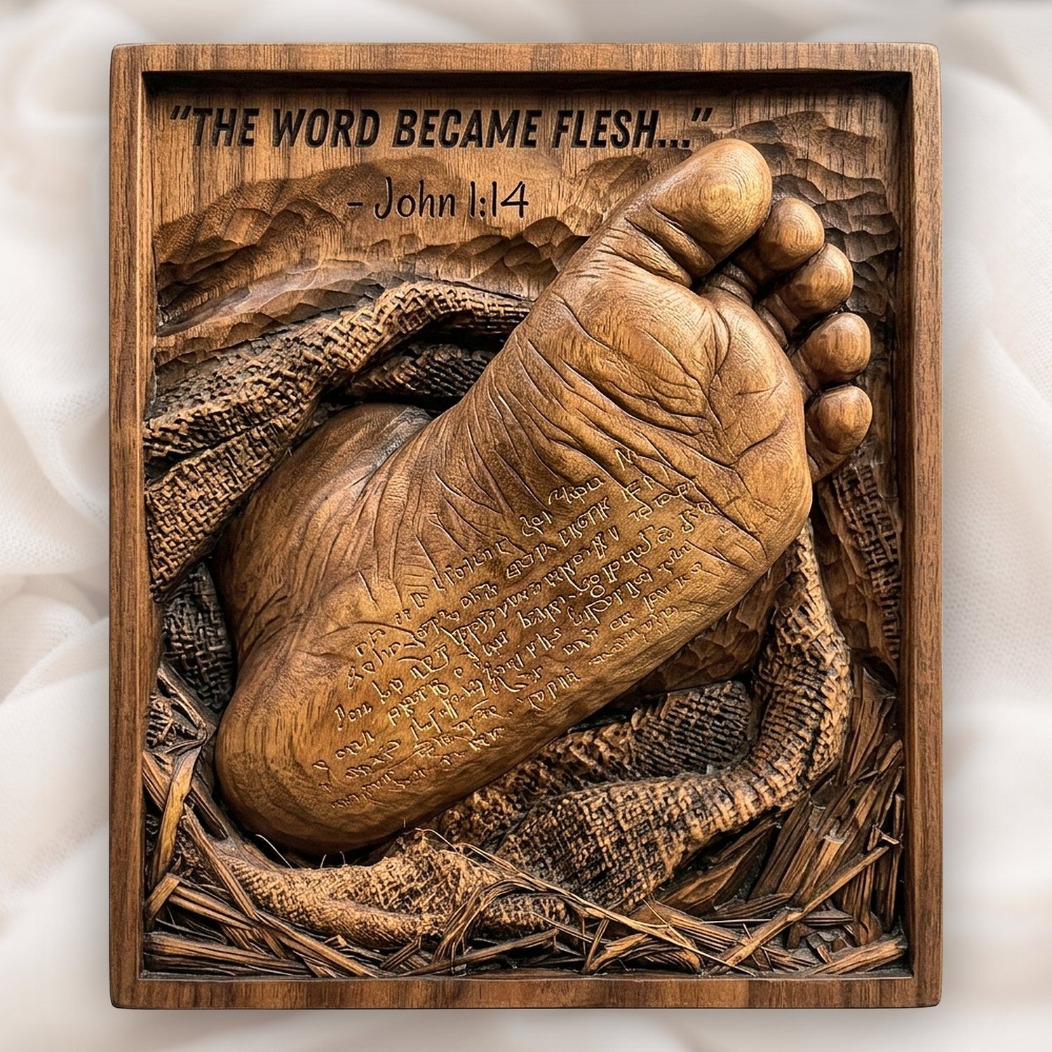 Christian Baby Foot John 1:14 CNC Relief STL bas-relief STL design