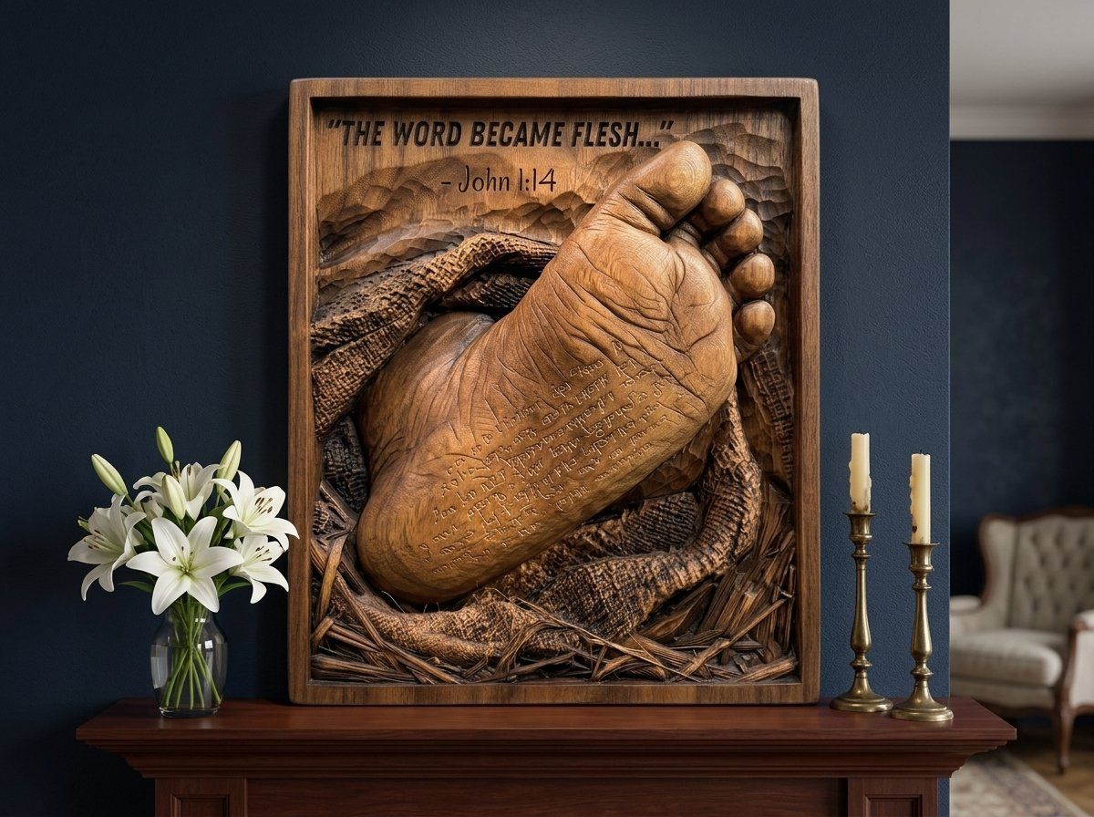 Christian Baby Foot John 1:14 CNC Relief STL bas-relief STL — view 15