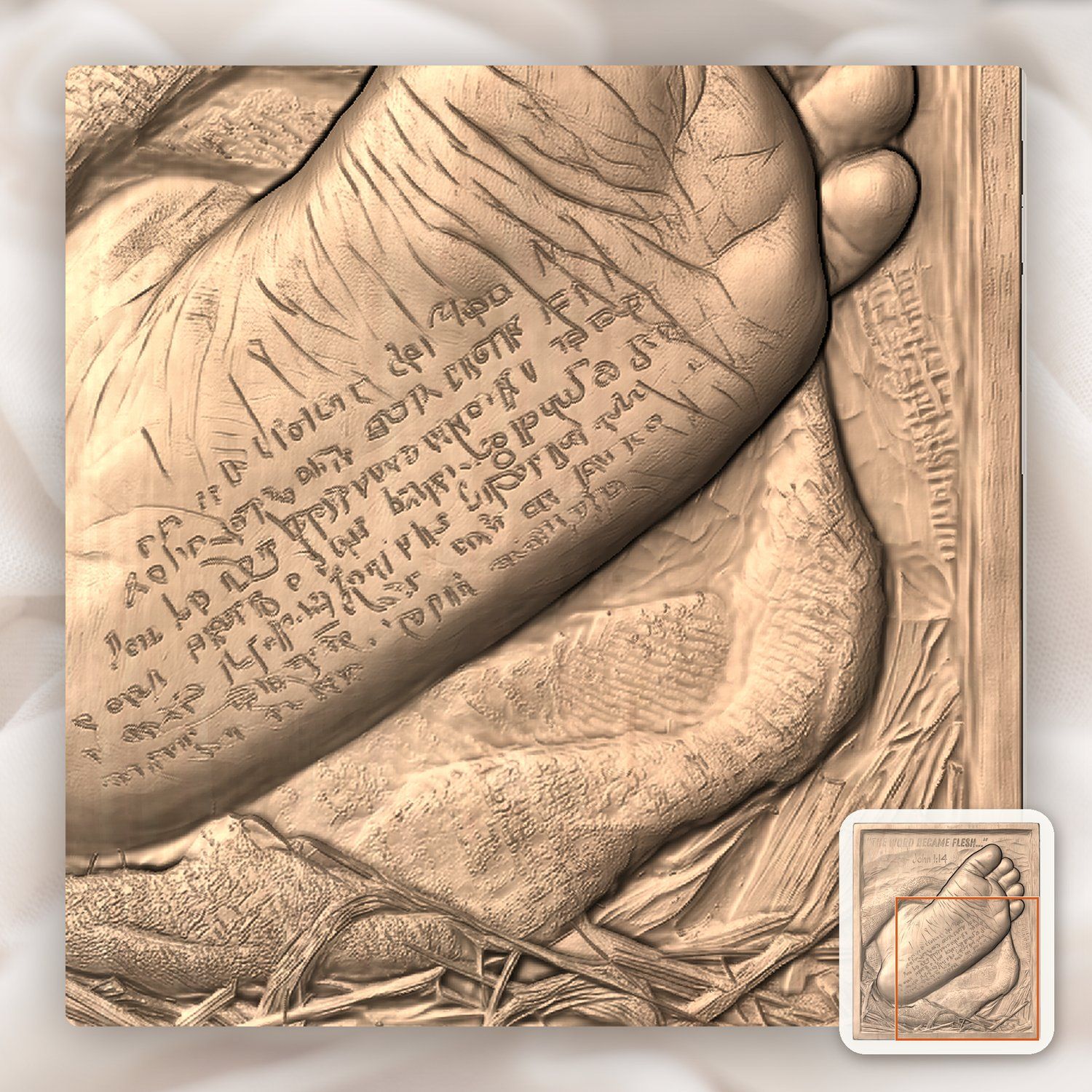 Christian Baby Foot John 1:14 CNC Relief STL bas-relief STL — view 8