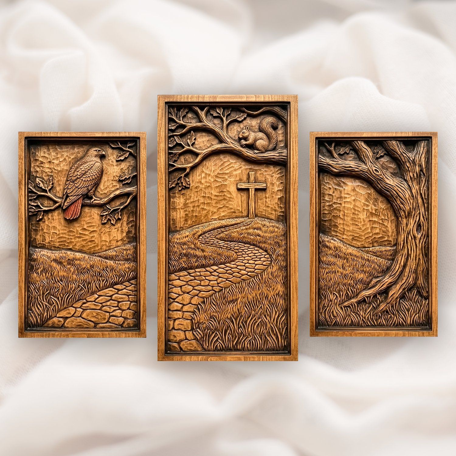 Christian Cross Stone Path 3 Stepped Vertical Decor Panels CNC Relief STL bas-relief STL design