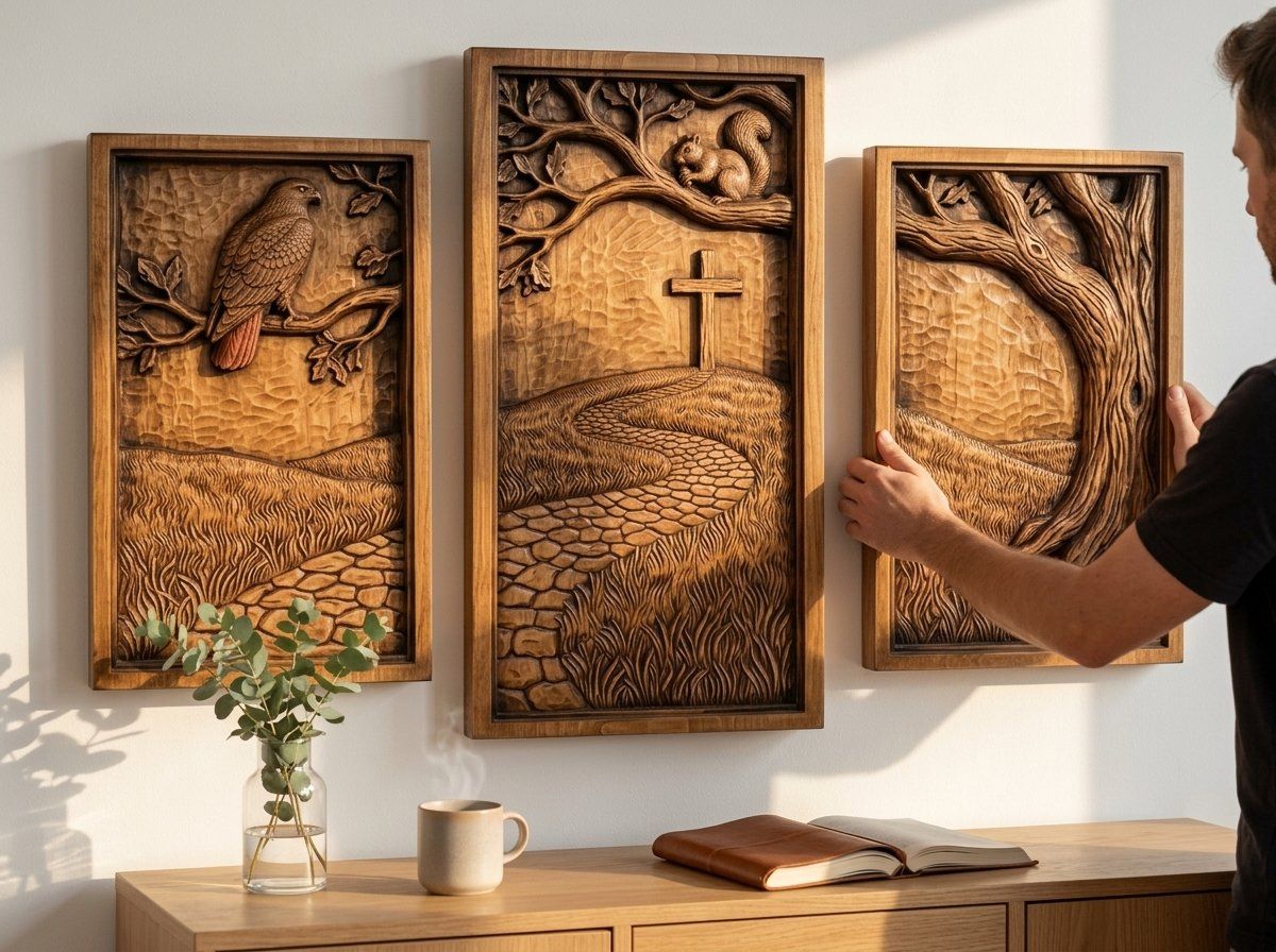 Christian Cross Stone Path 3 Stepped Vertical Decor Panels CNC Relief STL bas-relief STL — view 10