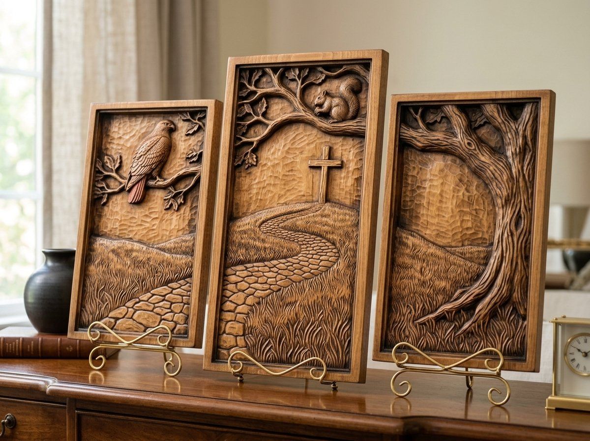 Christian Cross Stone Path 3 Stepped Vertical Decor Panels CNC Relief STL bas-relief STL — view 11