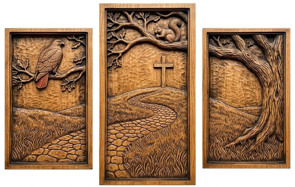 Christian Cross Stone Path 3 Stepped Vertical Decor Panels CNC Relief STL bas-relief STL — view 4