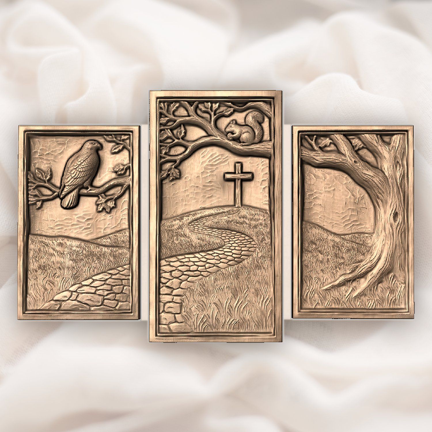 Christian Cross Stone Path 3 Stepped Vertical Decor Panels CNC Relief STL bas-relief STL — view 5