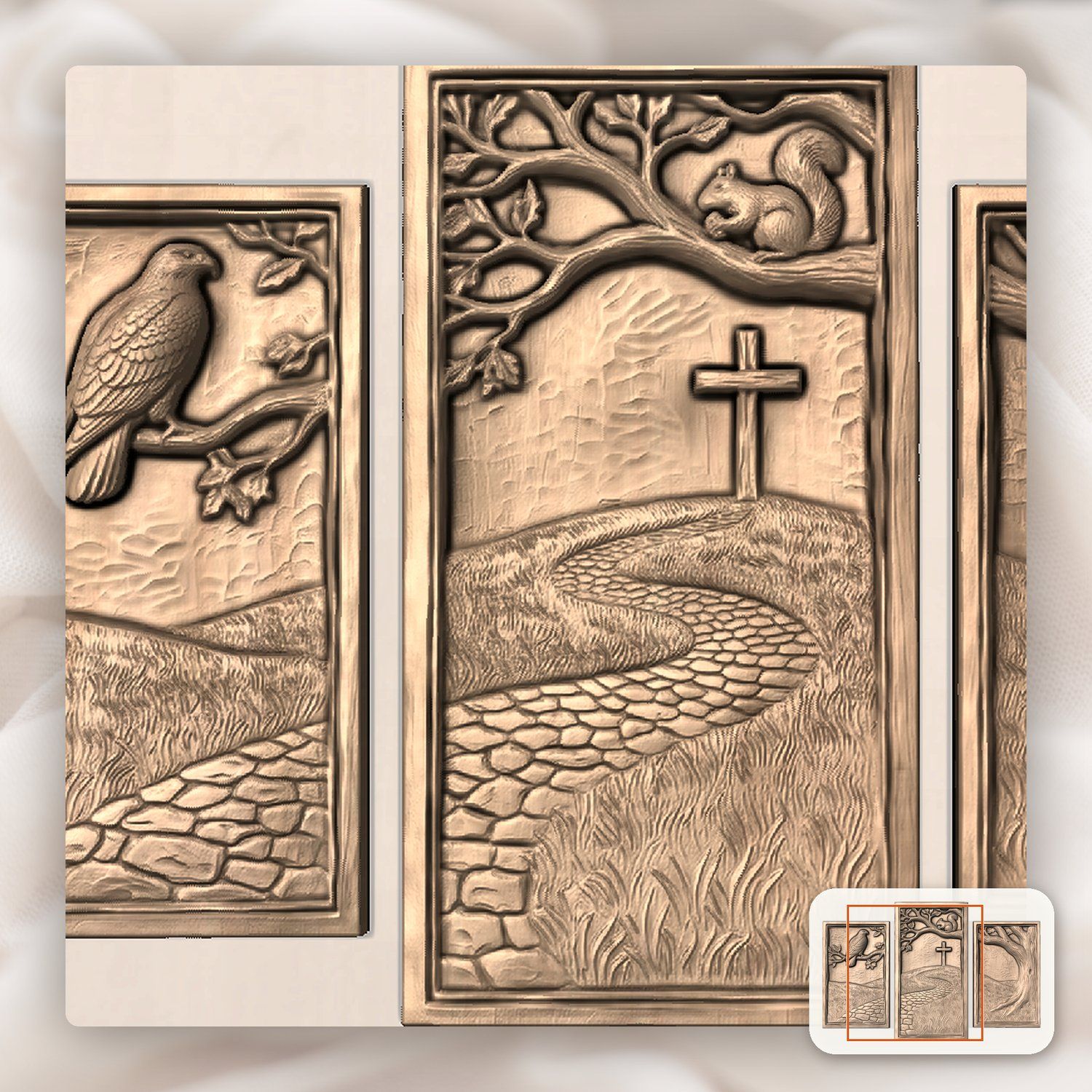 Christian Cross Stone Path 3 Stepped Vertical Decor Panels CNC Relief STL bas-relief STL — view 7