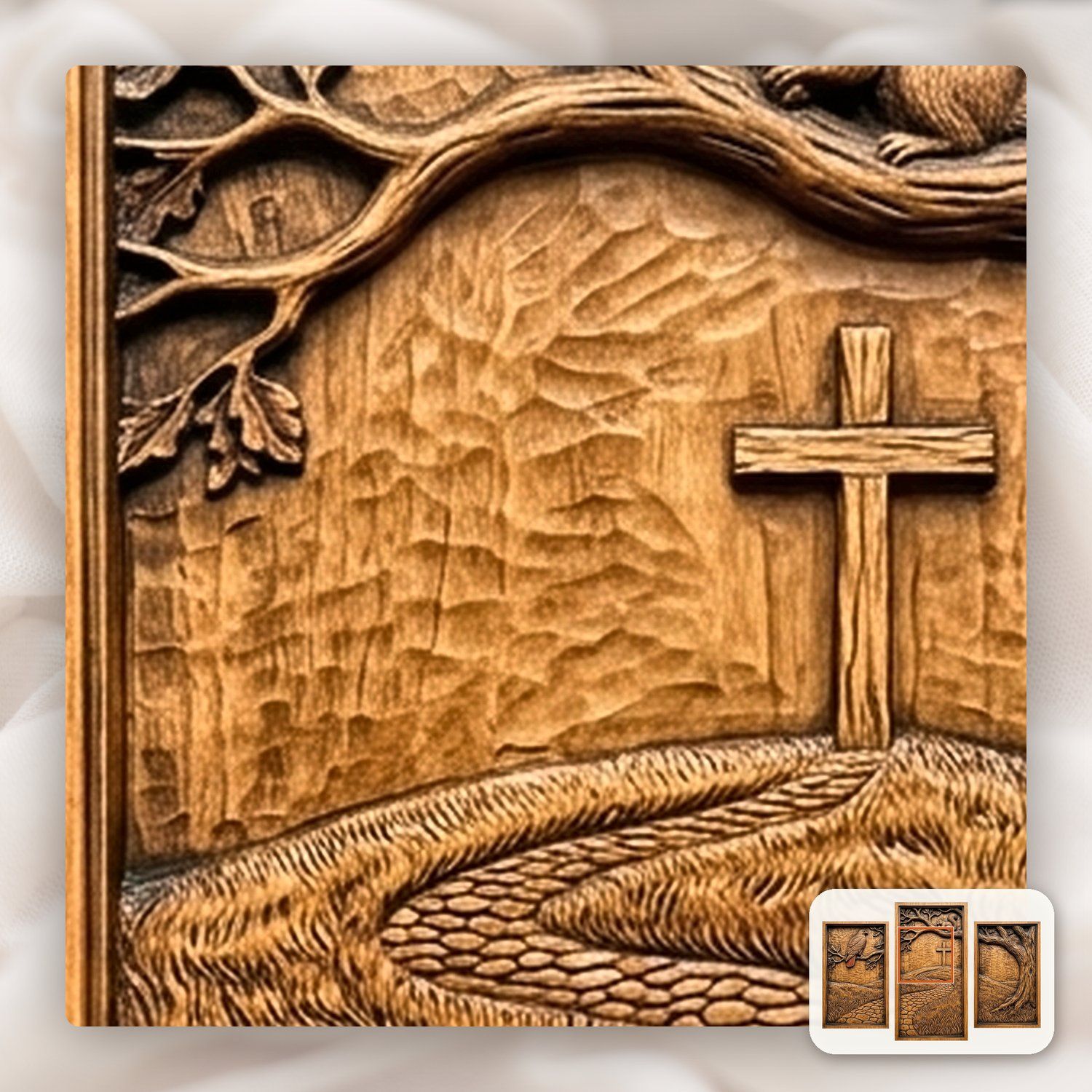 Christian Cross Stone Path 3 Stepped Vertical Decor Panels CNC Relief STL bas-relief STL — view 9