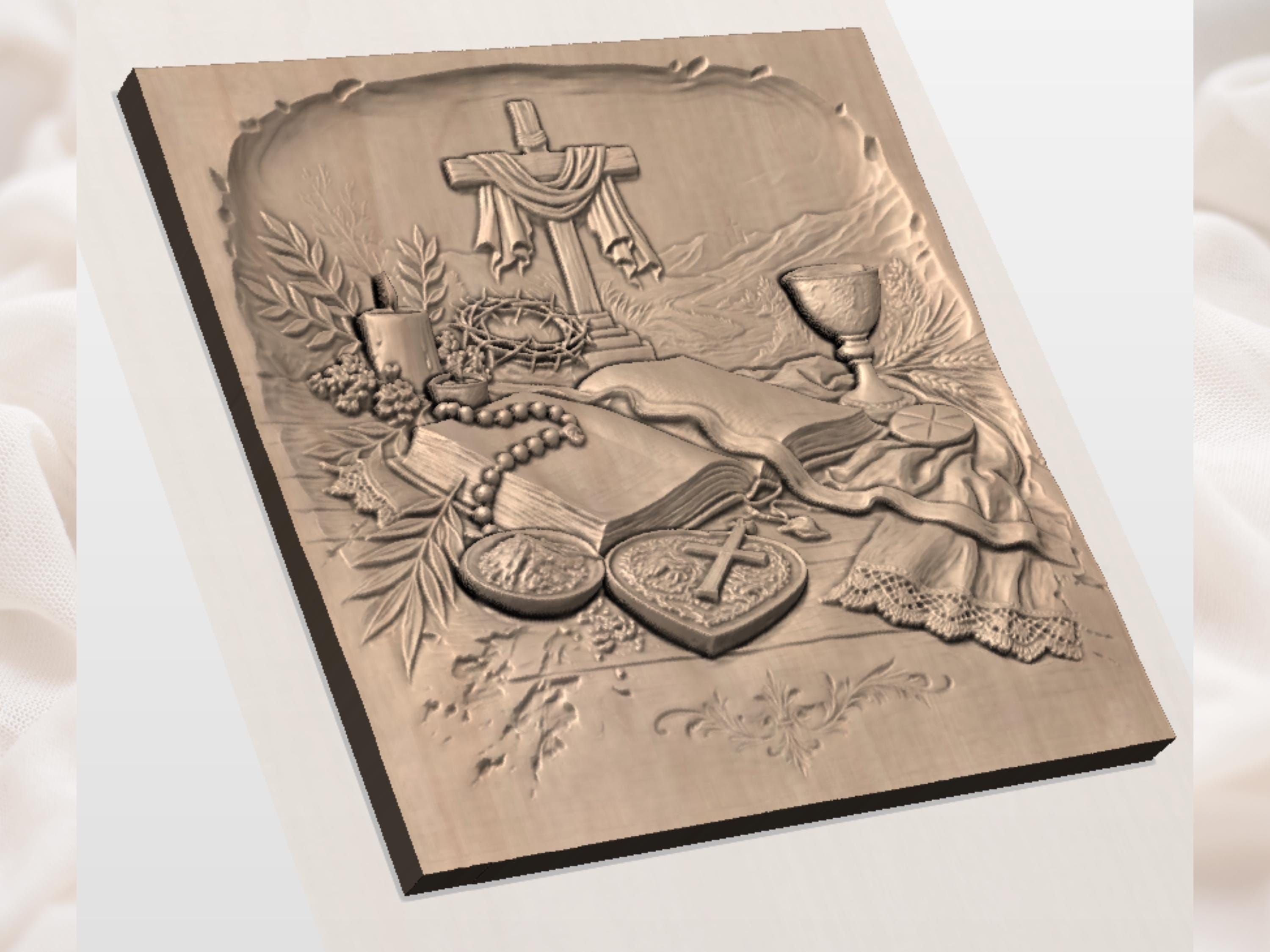 Draped Cross, Open Bible and Rosary Faith Bas-Relief STL bas-relief STL — view 2