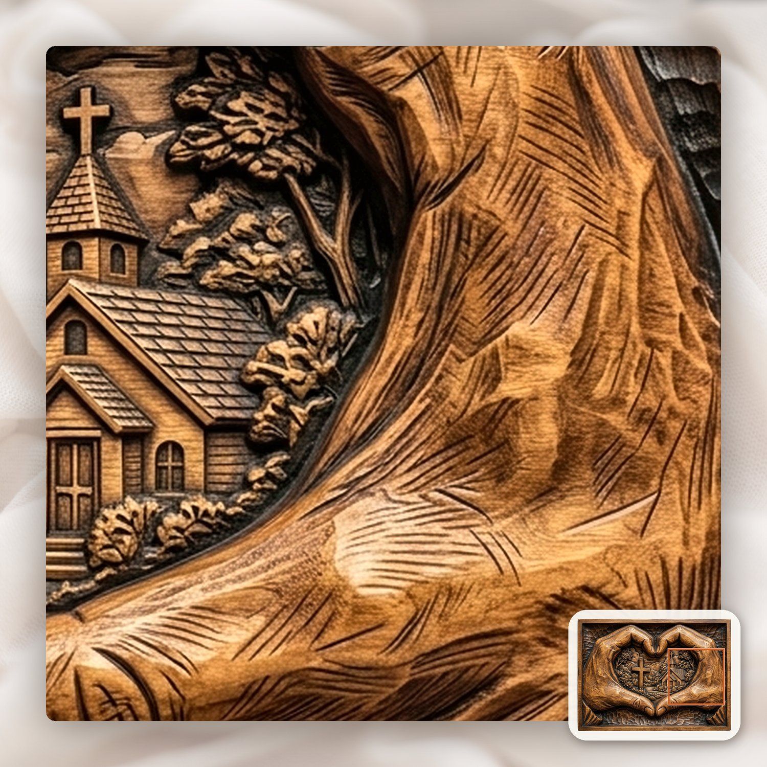 Christian Heart Hands Cross and Church CNC Relief STL bas-relief STL — view 12