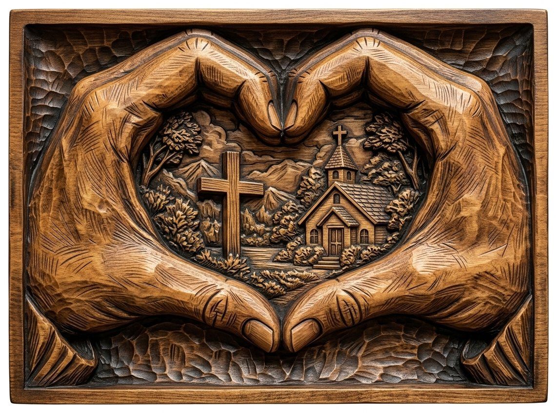 Christian Heart Hands Cross and Church CNC Relief STL bas-relief STL — view 4
