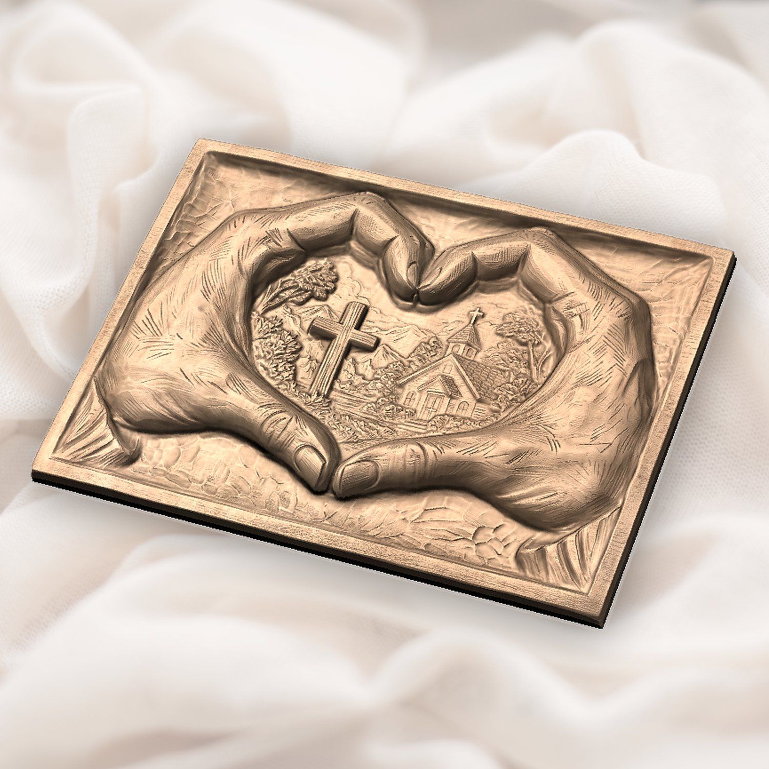 Christian Heart Hands Cross and Church CNC Relief STL bas-relief STL — view 6