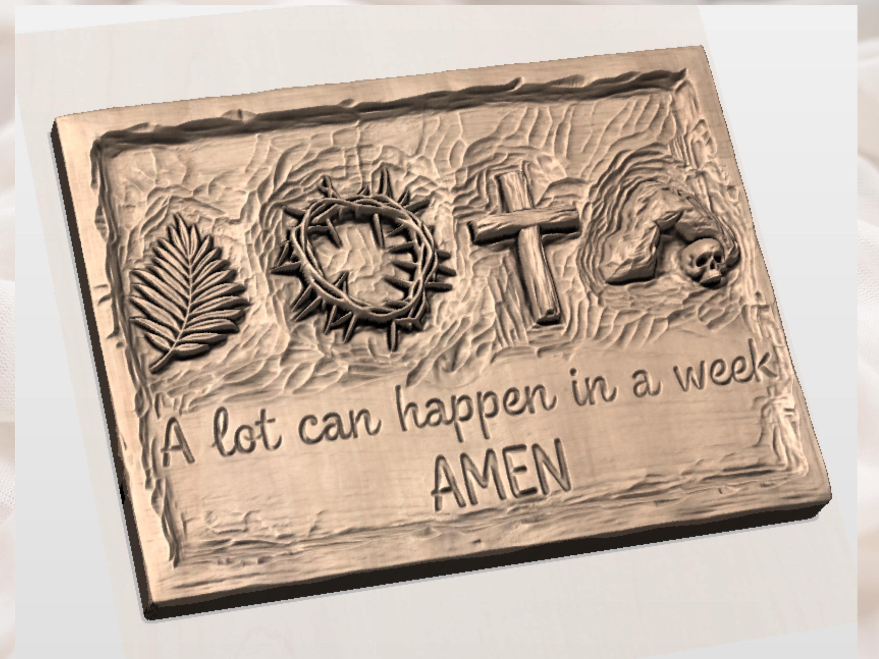 Crown of Thorns and Cross Bas-Relief STL with Amen Scripture bas-relief STL — view 2