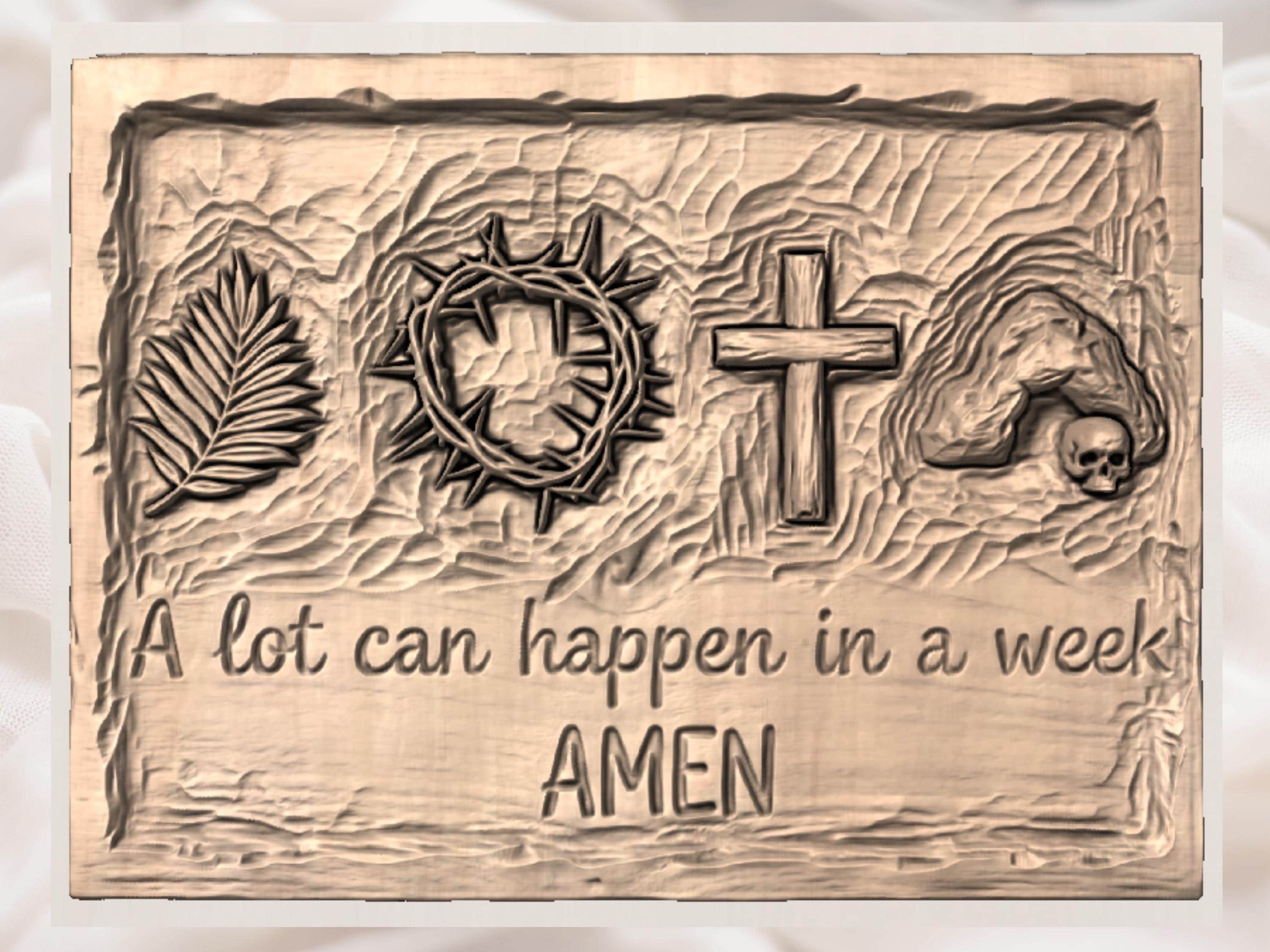 Crown of Thorns and Cross Bas-Relief STL with Amen Scripture bas-relief STL — view 3
