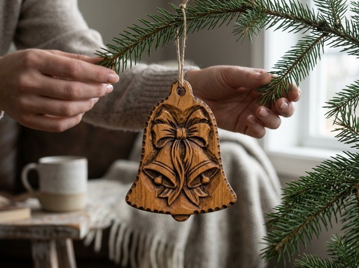Christmas Bells Ornament CNC Relief STL | Festive Holiday Wood Carving Design | Winter Home Decor Pattern — carved bas relief STL file for CNC