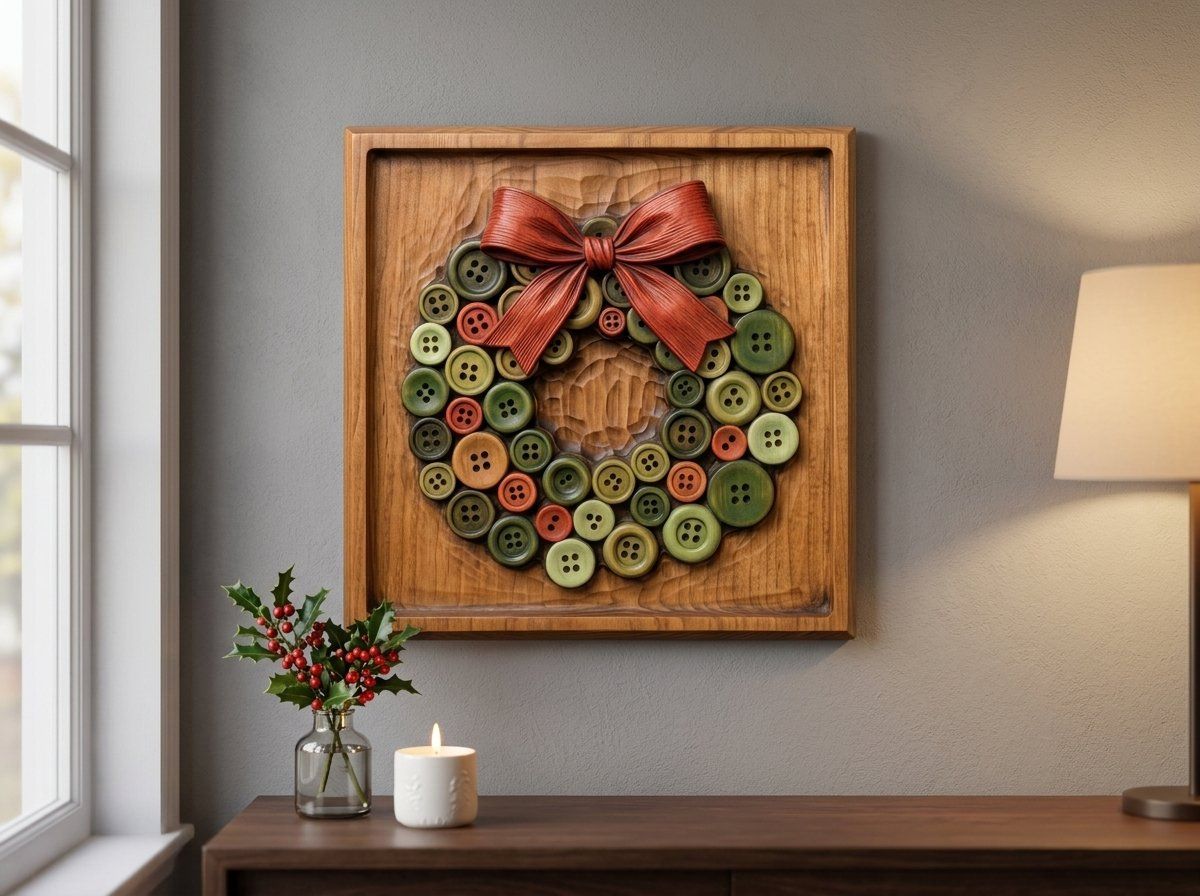 Christmas Button Wreath CNC Relief STL bas-relief STL — view 13
