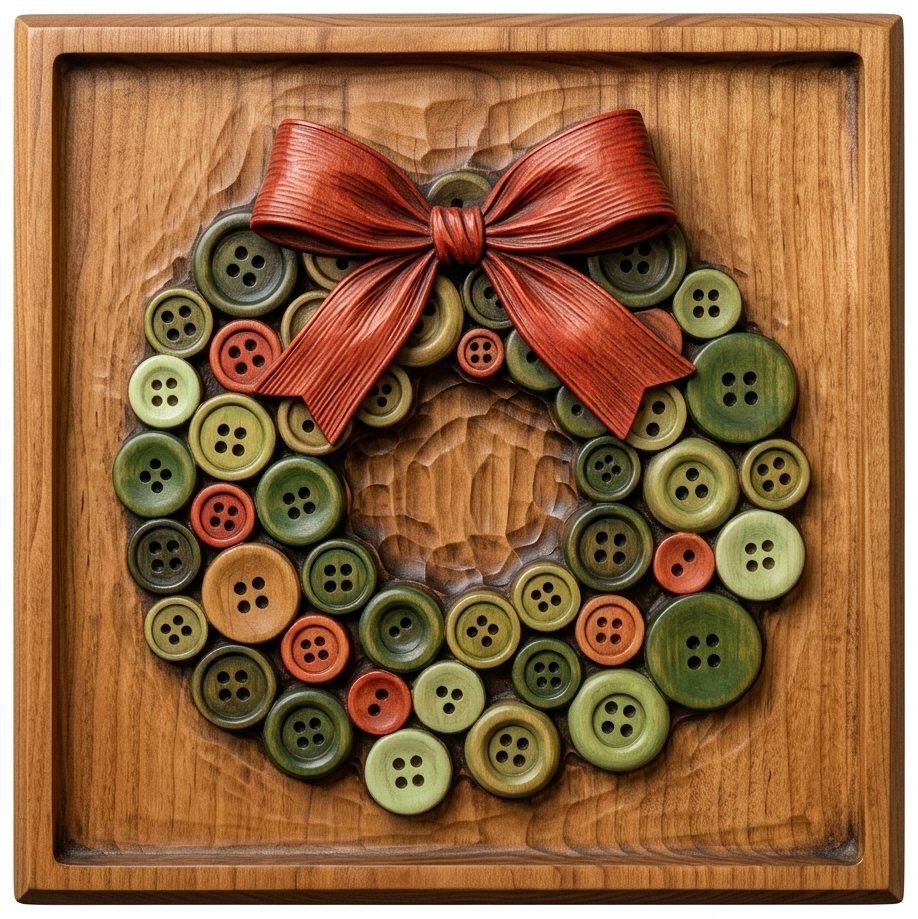 Christmas Button Wreath CNC Relief STL bas-relief STL — view 4