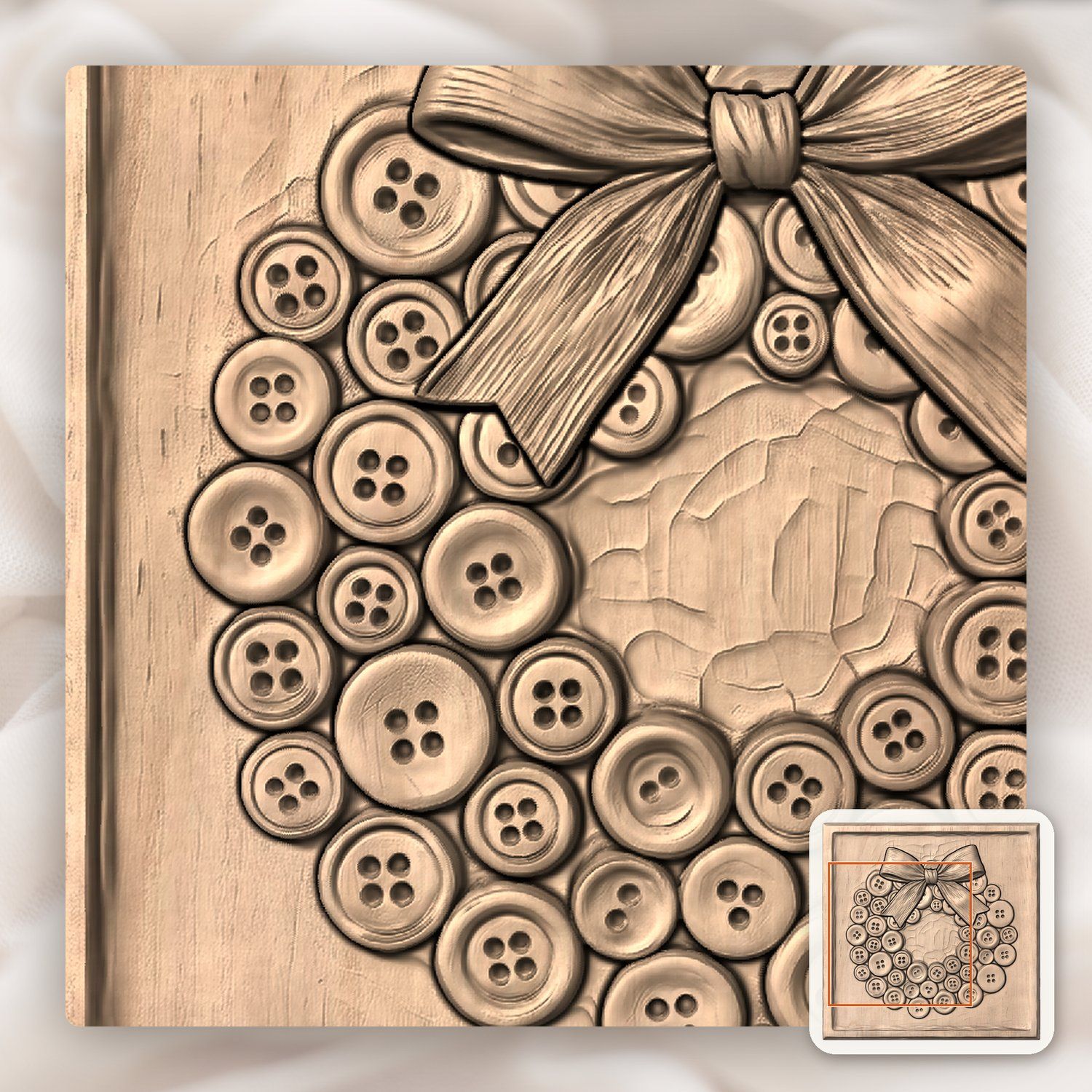 Christmas Button Wreath CNC Relief STL bas-relief STL — view 7