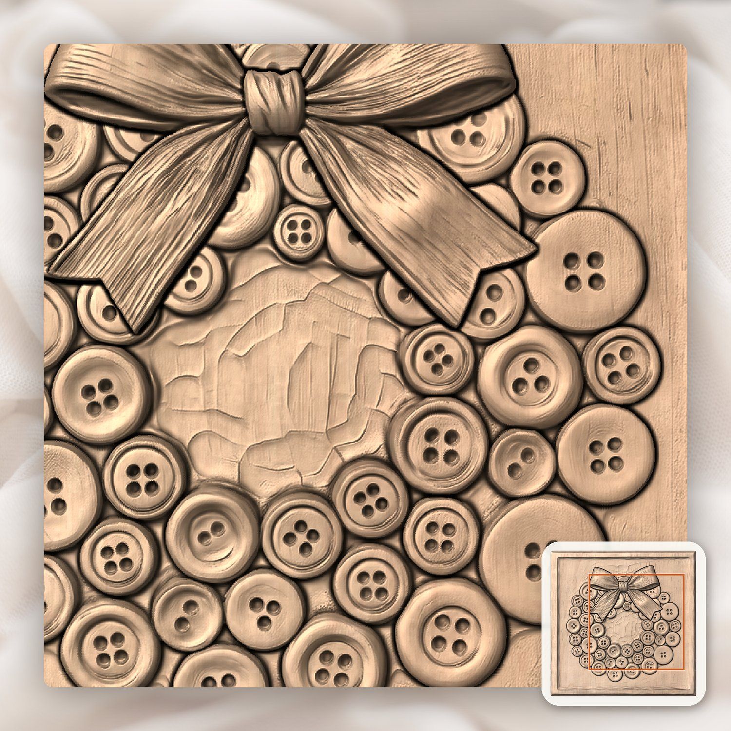 Christmas Button Wreath CNC Relief STL bas-relief STL — view 8