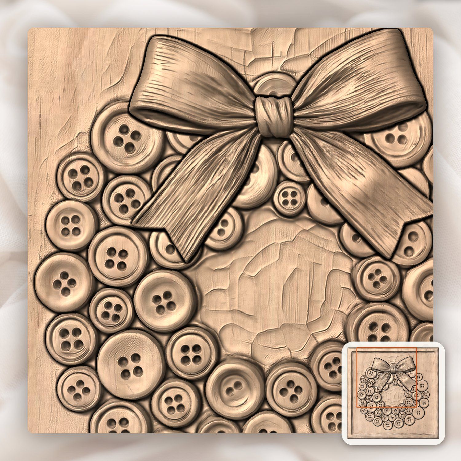 Christmas Button Wreath CNC Relief STL bas-relief STL — view 9