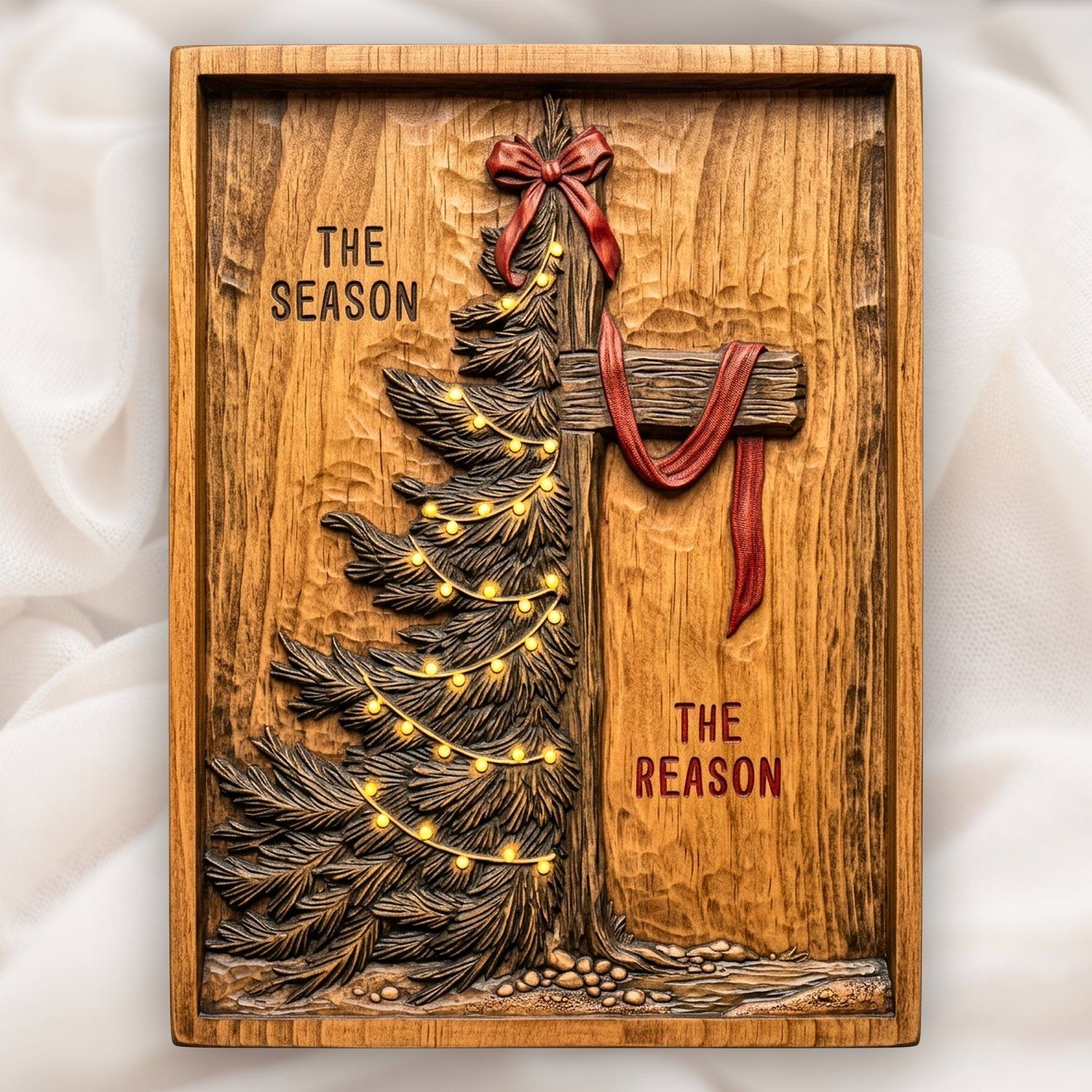 Christmas Cross and Tree Religious CNC Relief STL | Christian Wall Art Panel | Faith Wood Carving Design — carved bas relief STL file for CNC
