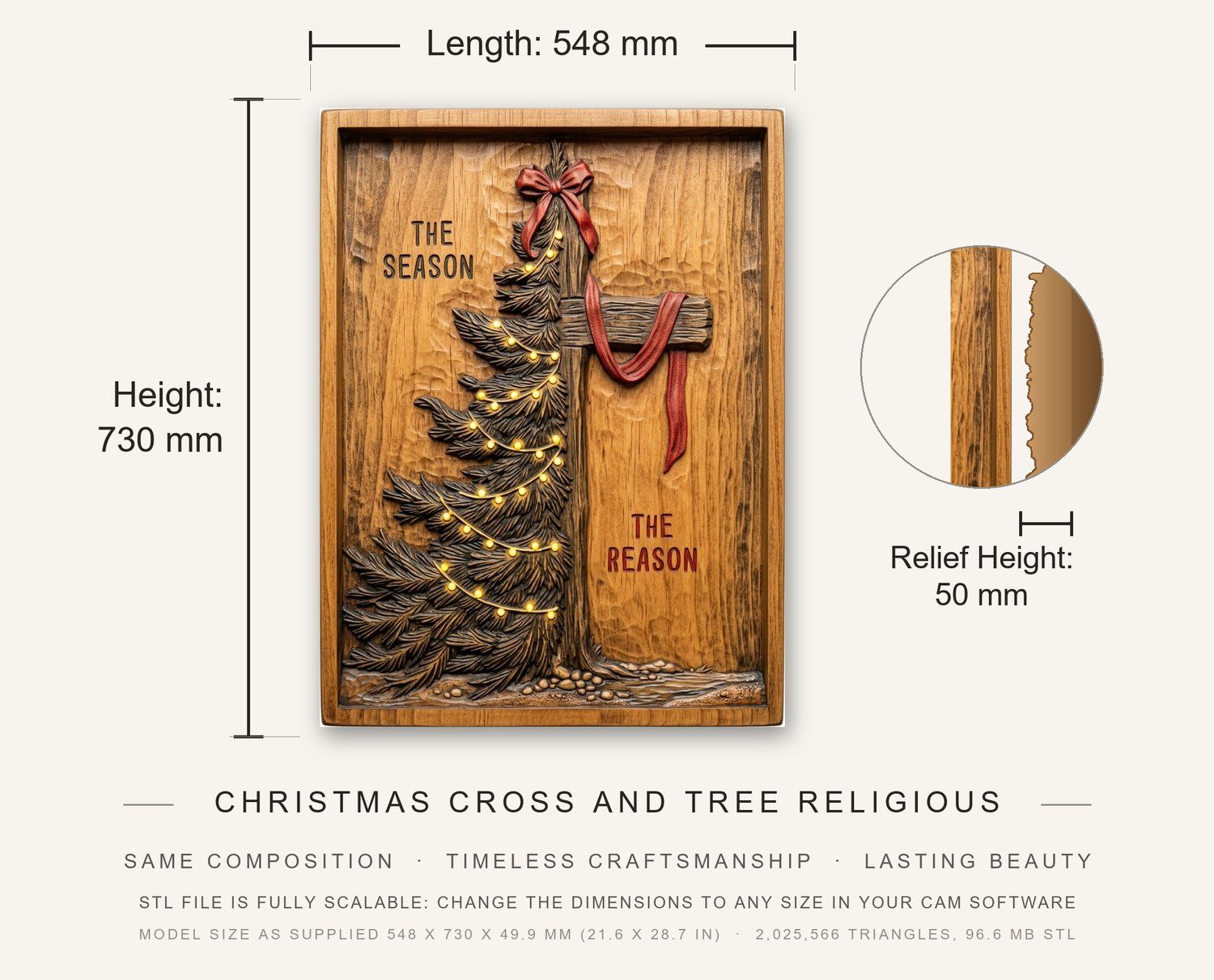Christmas Cross and Tree Religious CNC Relief STL bas-relief STL — view 3