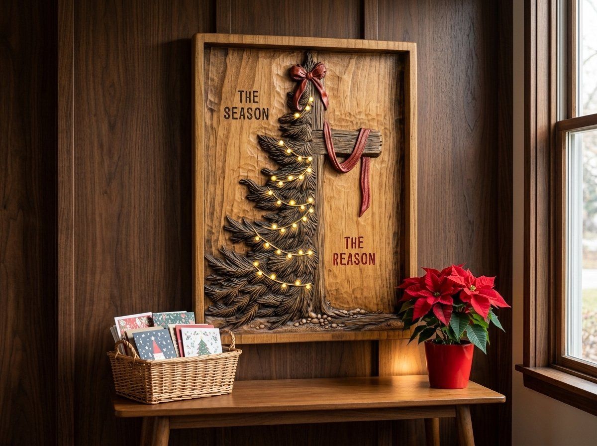 Christmas Cross and Tree Religious CNC Relief STL bas-relief STL — view 14