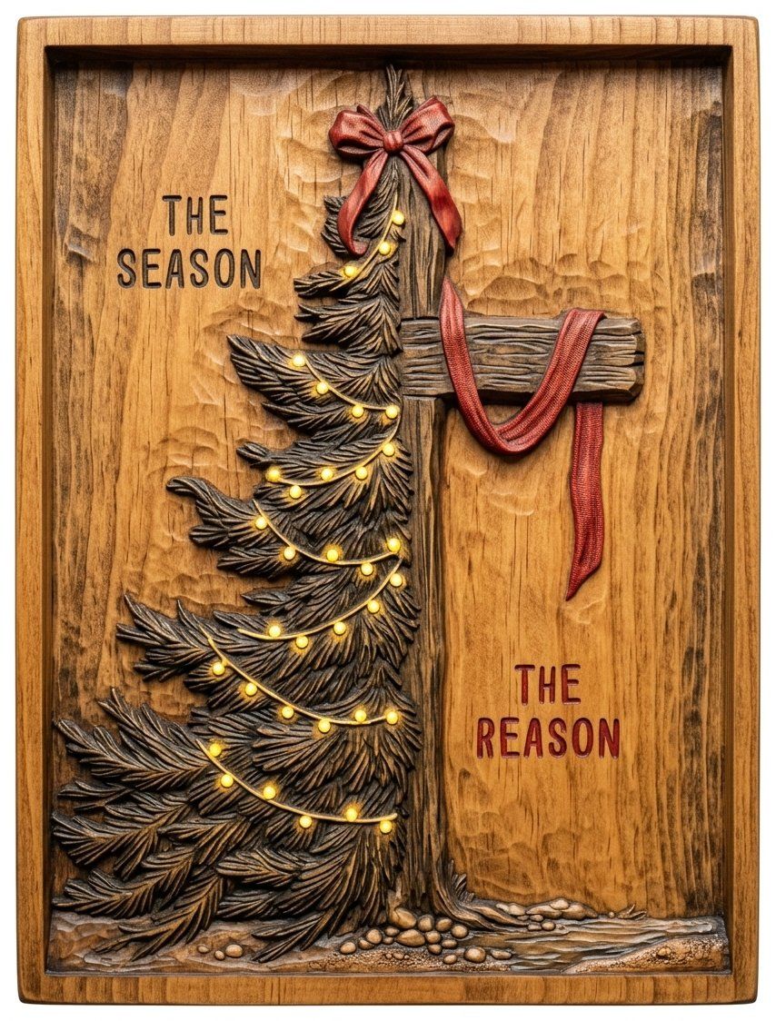 Christmas Cross and Tree Religious CNC Relief STL bas-relief STL — view 4