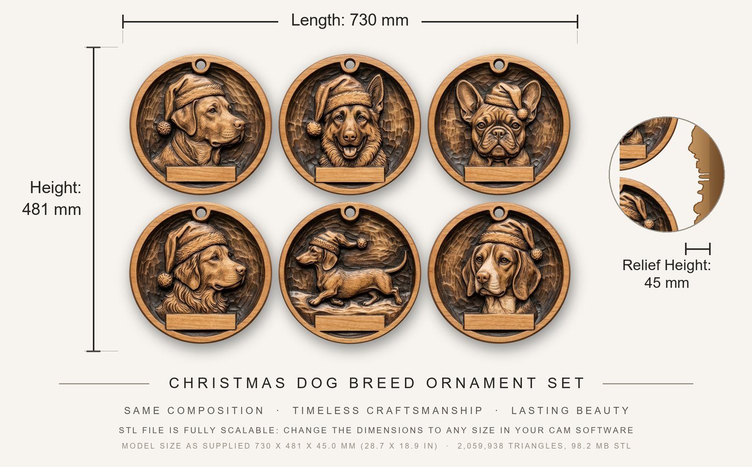 Christmas Dog Breed Ornament Set CNC Relief STL bas-relief STL — view 3