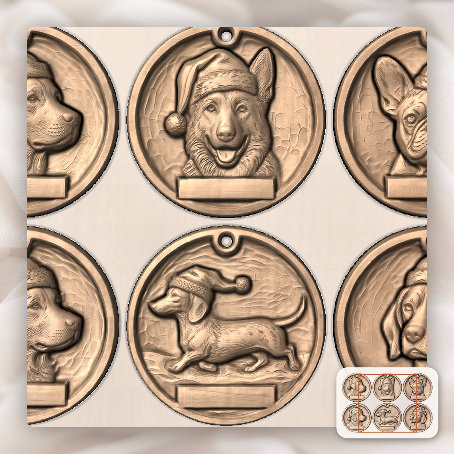 Christmas Dog Breed Ornament Set CNC Relief STL bas-relief STL — view 7