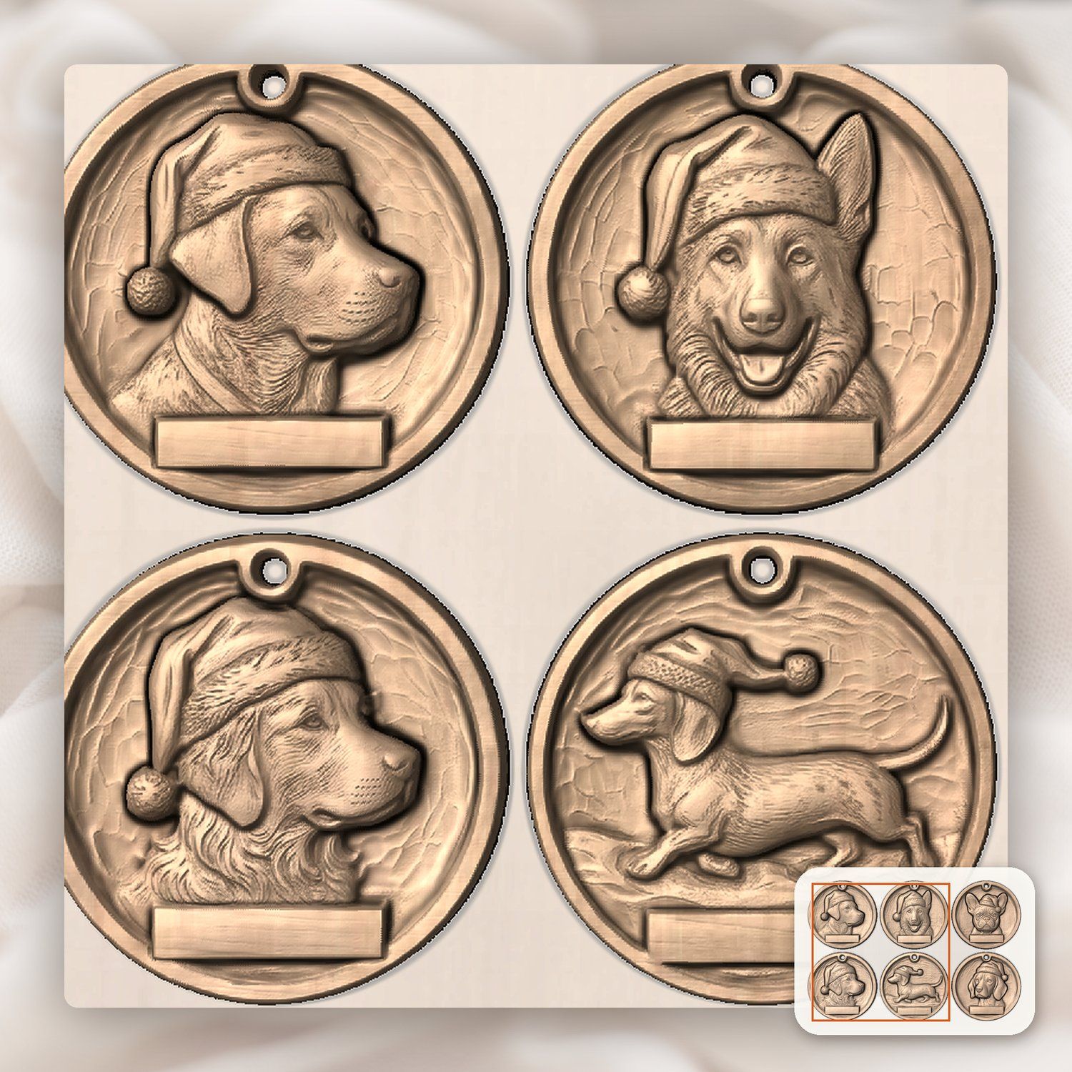Christmas Dog Breed Ornament Set CNC Relief STL bas-relief STL — view 8