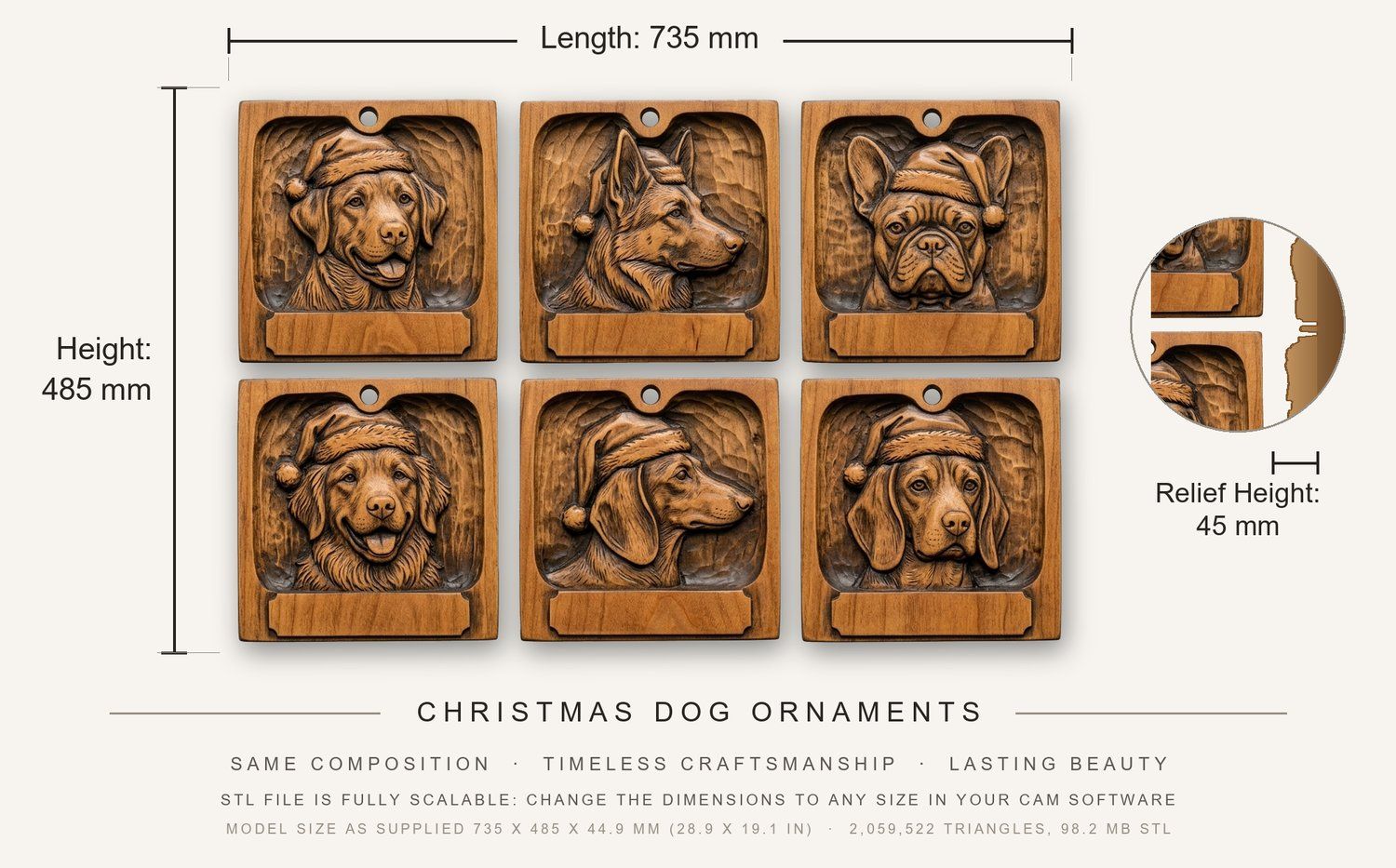 Christmas Tree Dog Ornaments CNC Relief STL bas-relief STL — view 3