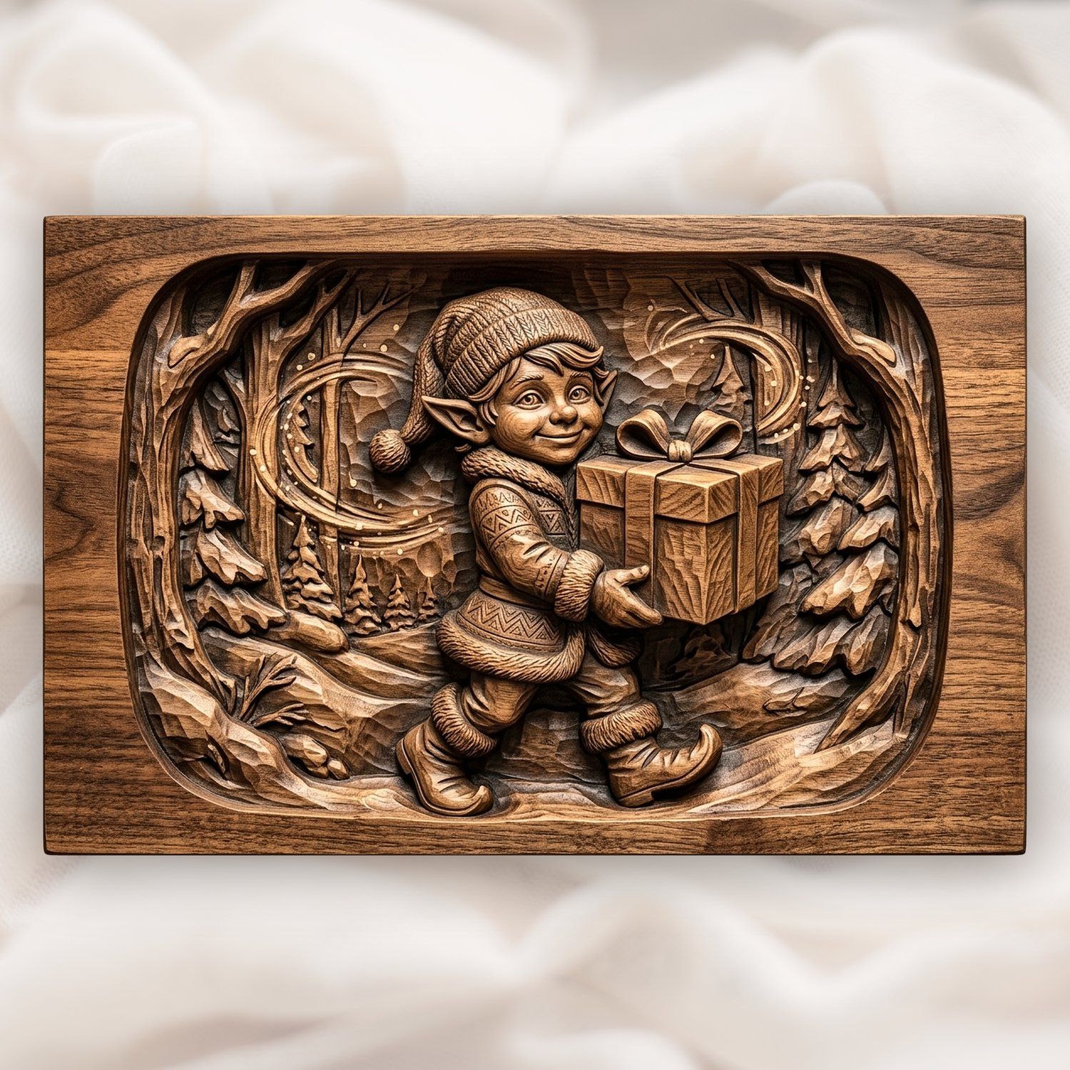 Christmas Elf Gift Scene CNC Relief STL bas-relief STL design