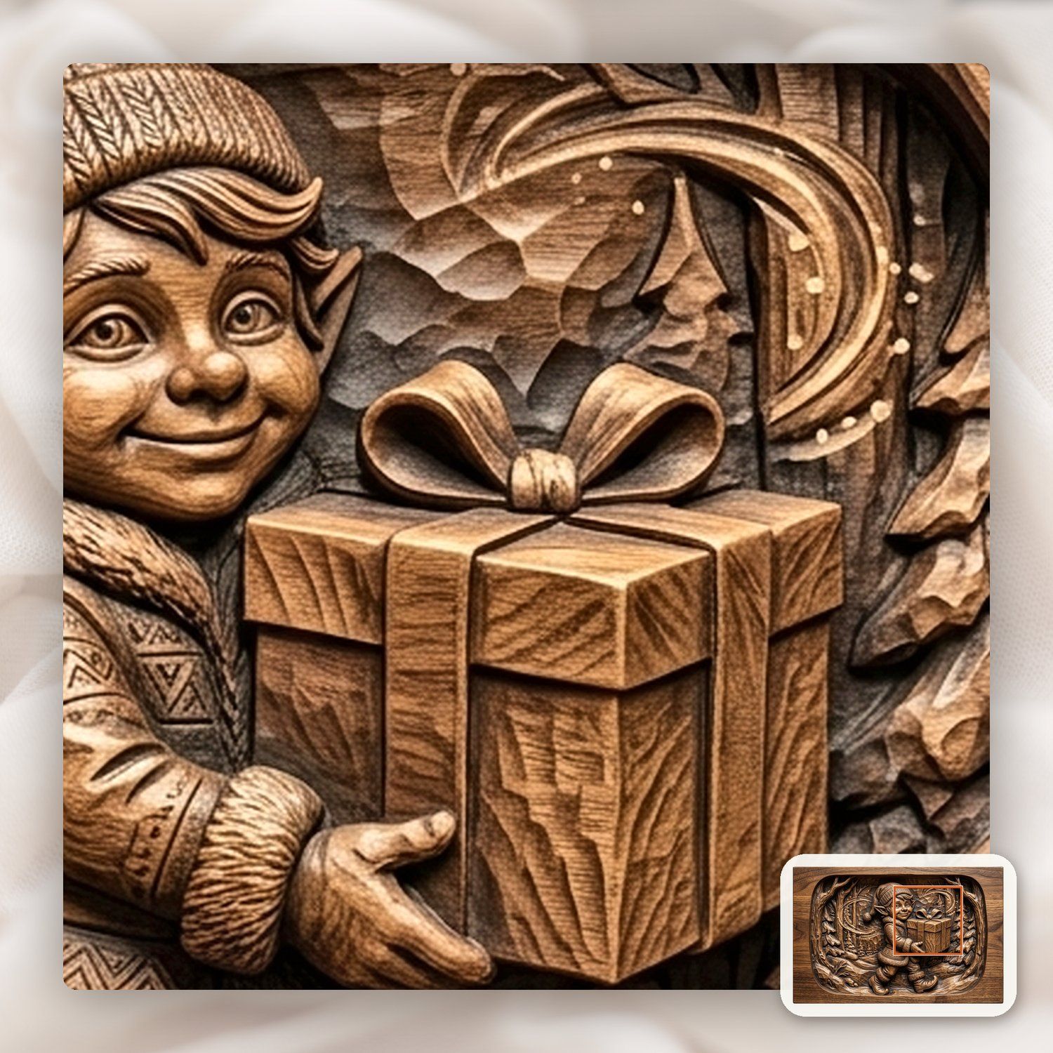Christmas Elf Gift Scene CNC Relief STL bas-relief STL — view 12