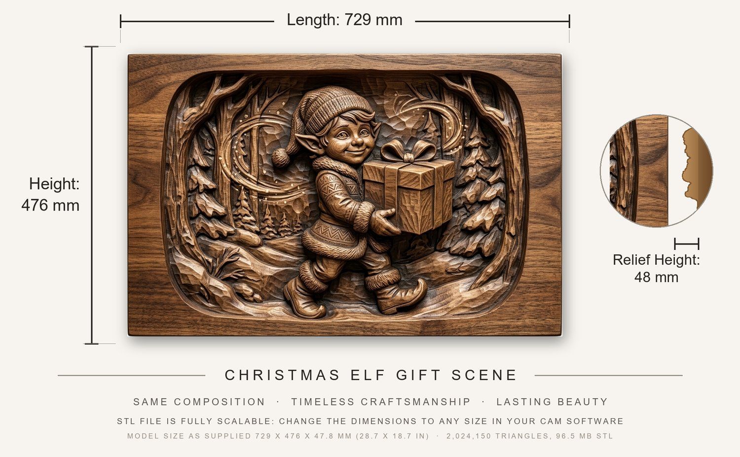 Christmas Elf Gift Scene CNC Relief STL bas-relief STL — view 3