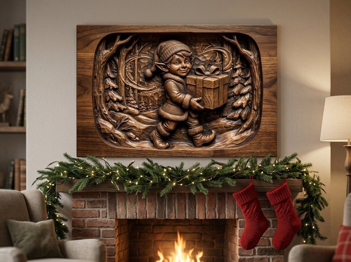 Christmas Elf Gift Scene CNC Relief STL bas-relief STL — view 13