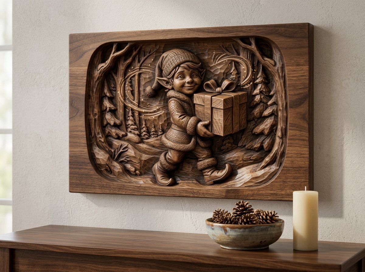Christmas Elf Gift Scene CNC Relief STL bas-relief STL — view 14