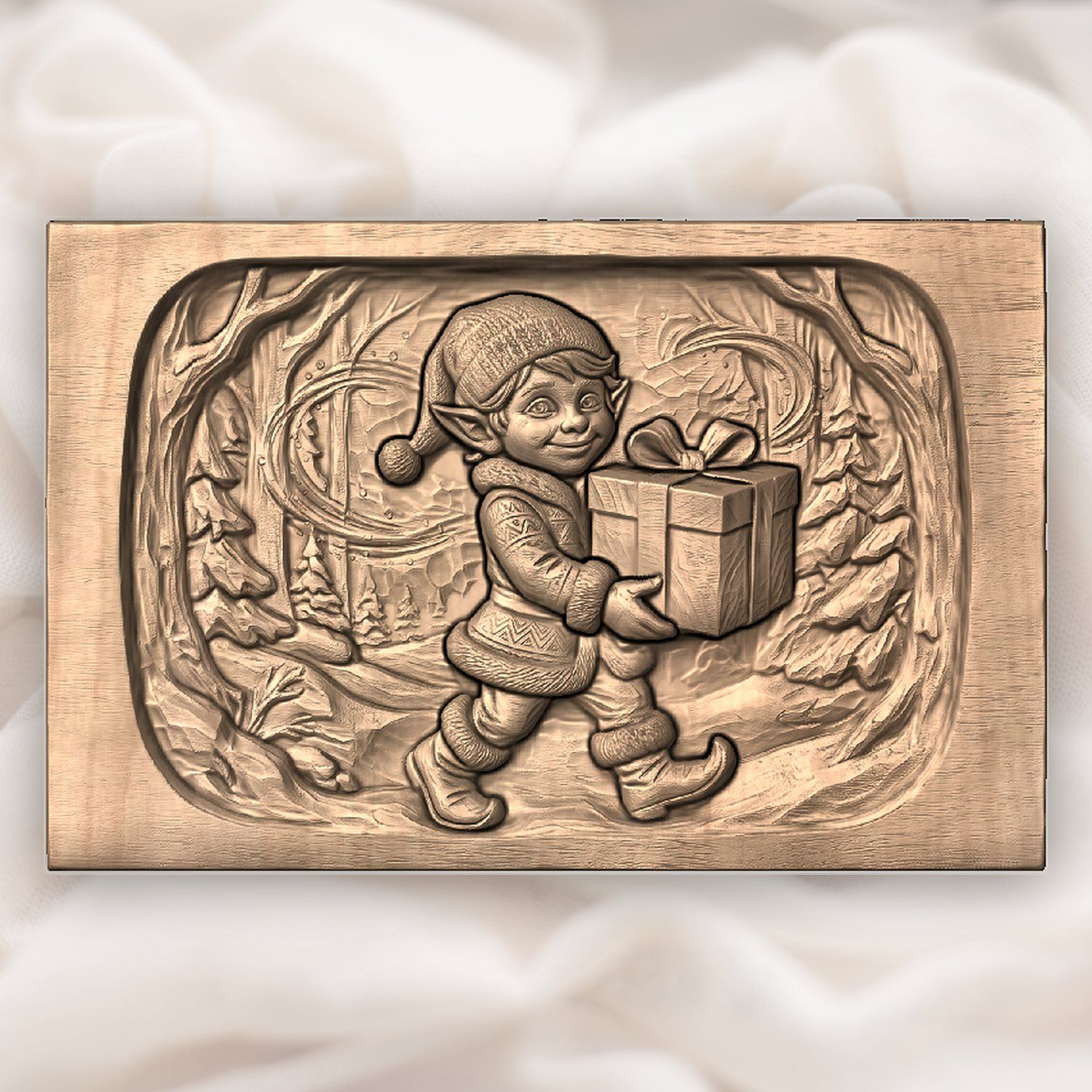 Christmas Elf Gift Scene CNC Relief STL bas-relief STL — view 5