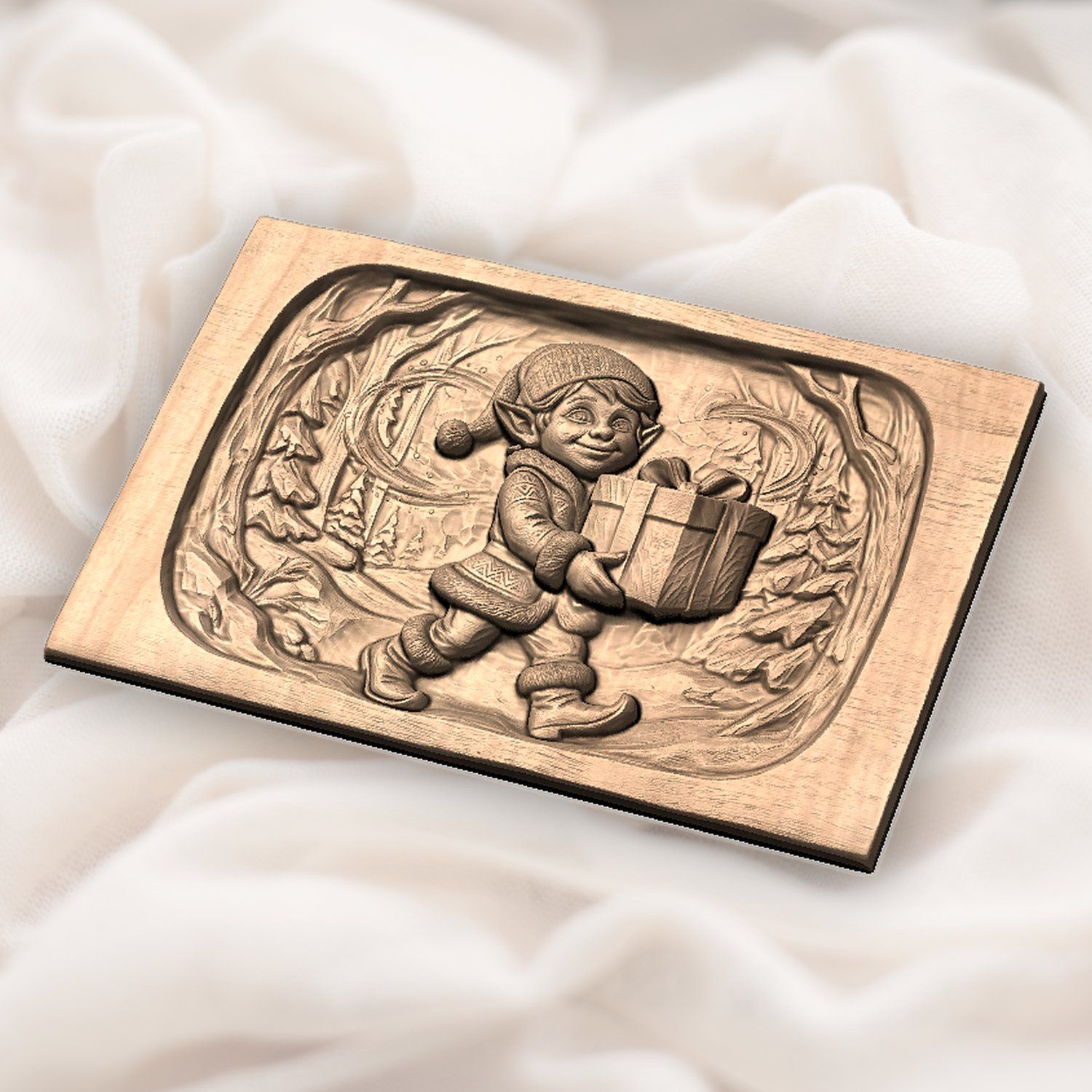 Christmas Elf Gift Scene CNC Relief STL bas-relief STL — view 6