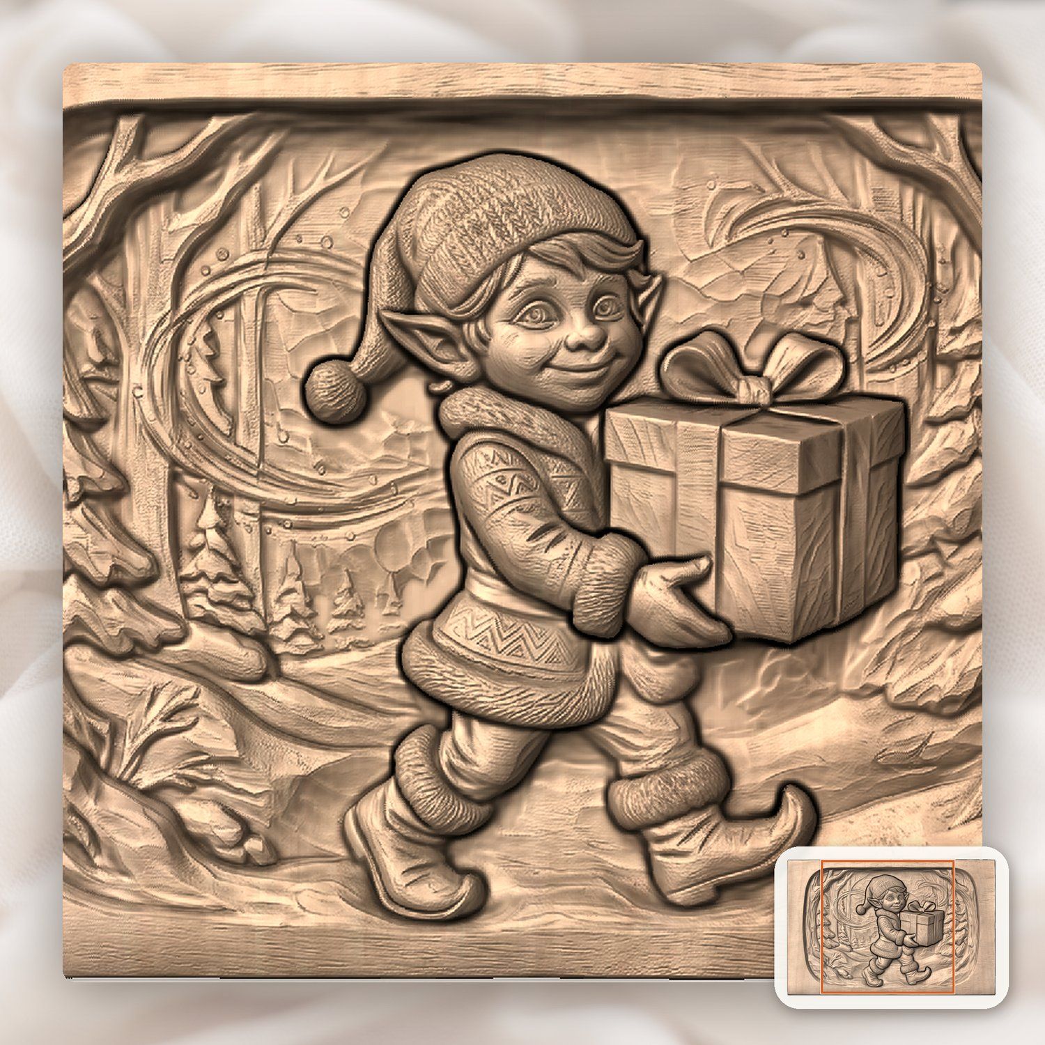 Christmas Elf Gift Scene CNC Relief STL bas-relief STL — view 7