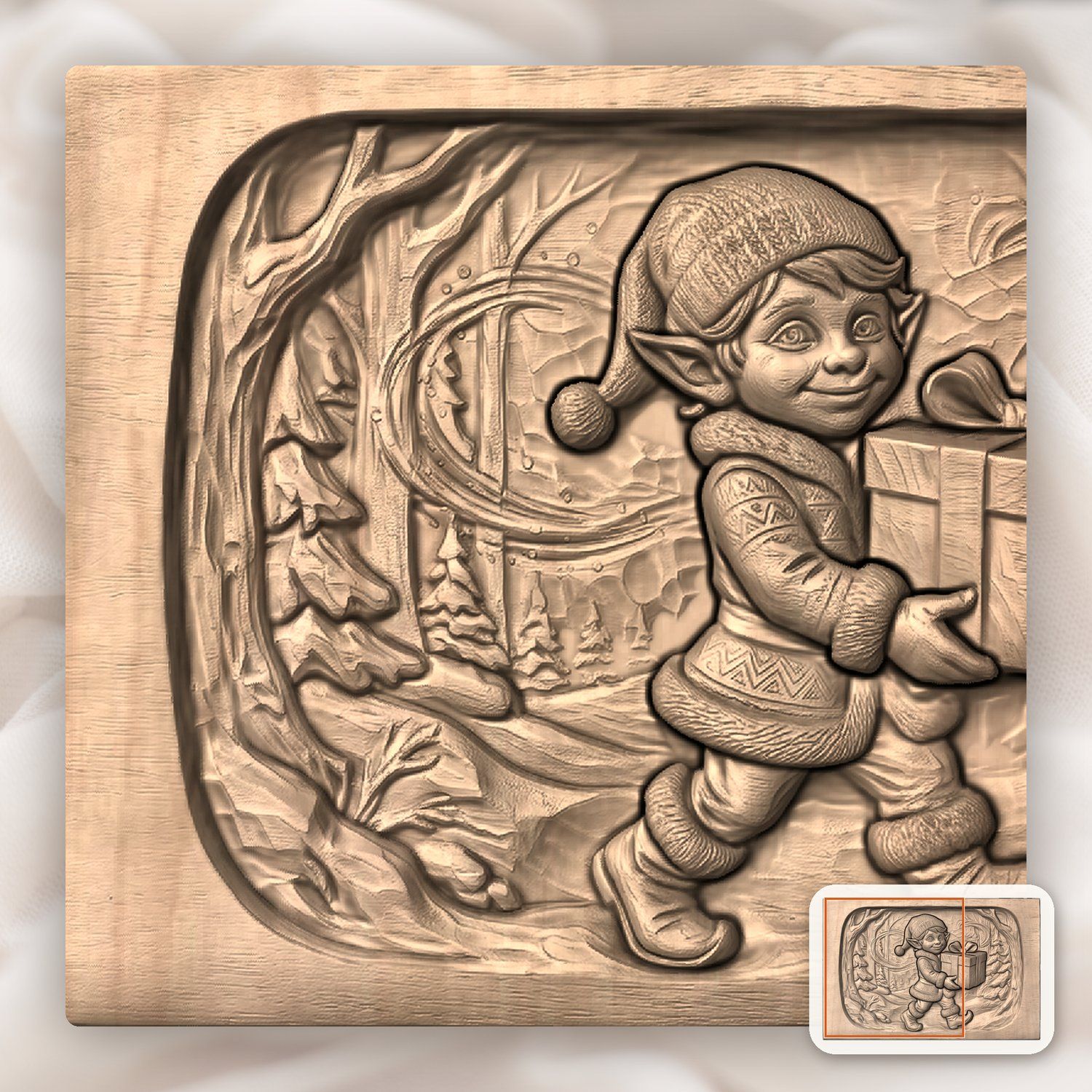 Christmas Elf Gift Scene CNC Relief STL bas-relief STL — view 8