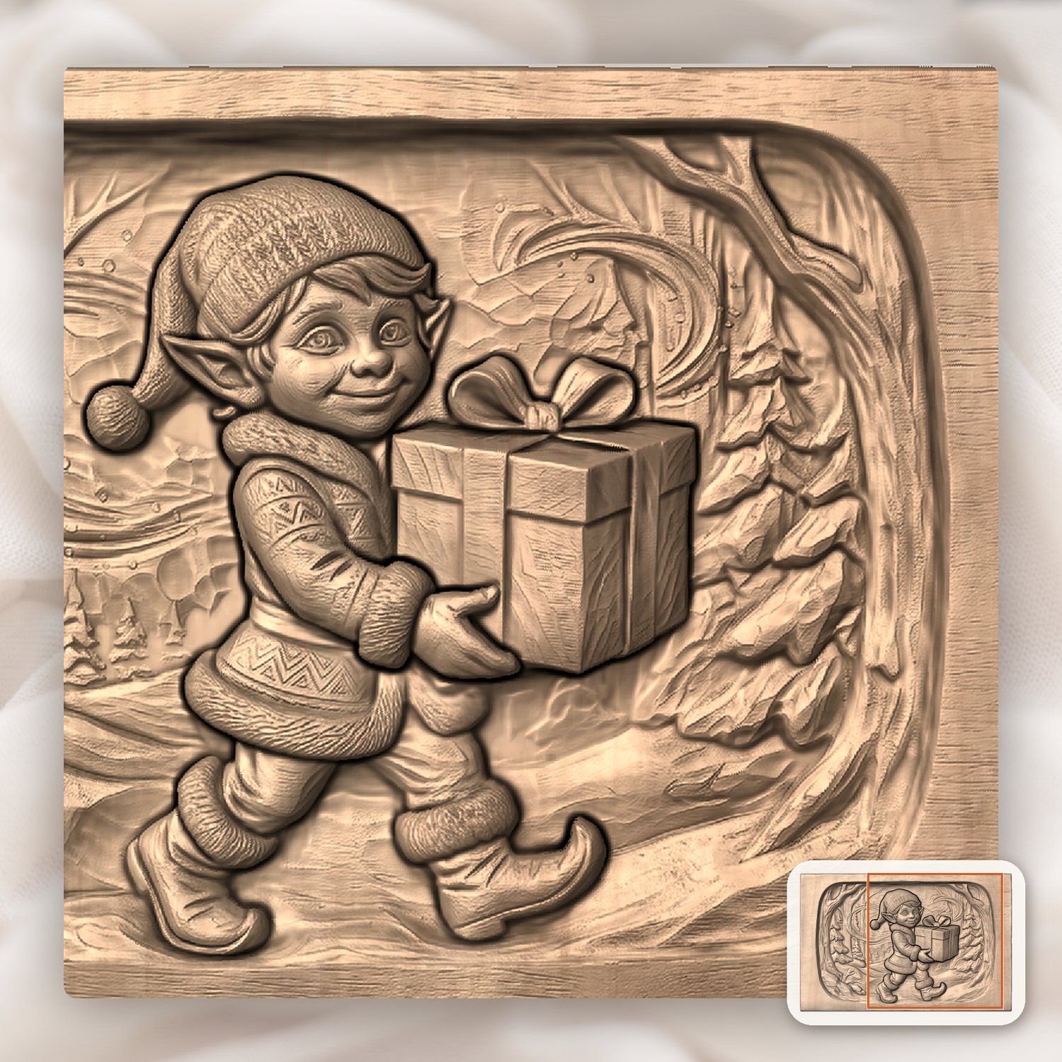 Christmas Elf Gift Scene CNC Relief STL bas-relief STL — view 9
