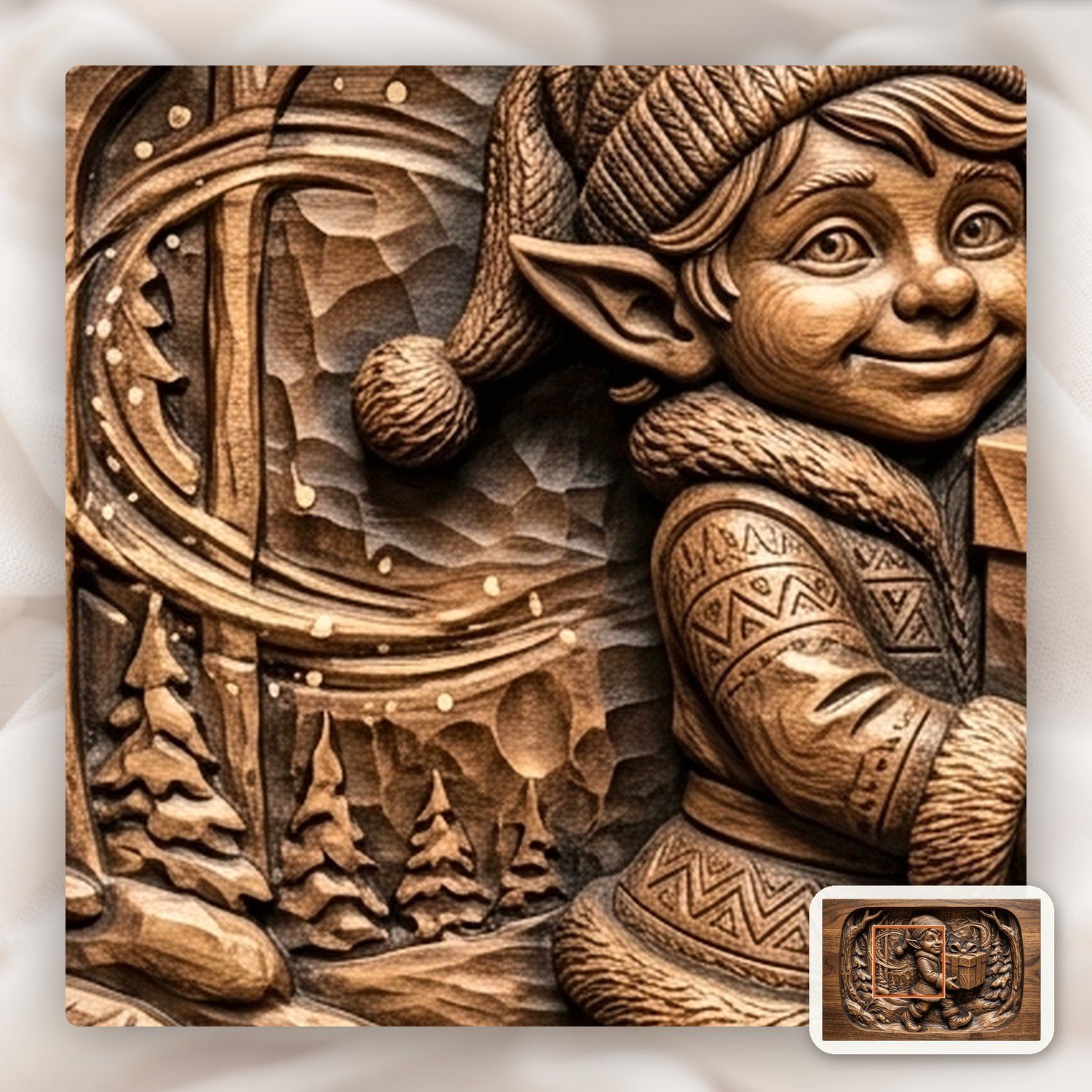 Christmas Elf Gift Scene CNC Relief STL bas-relief STL — view 11