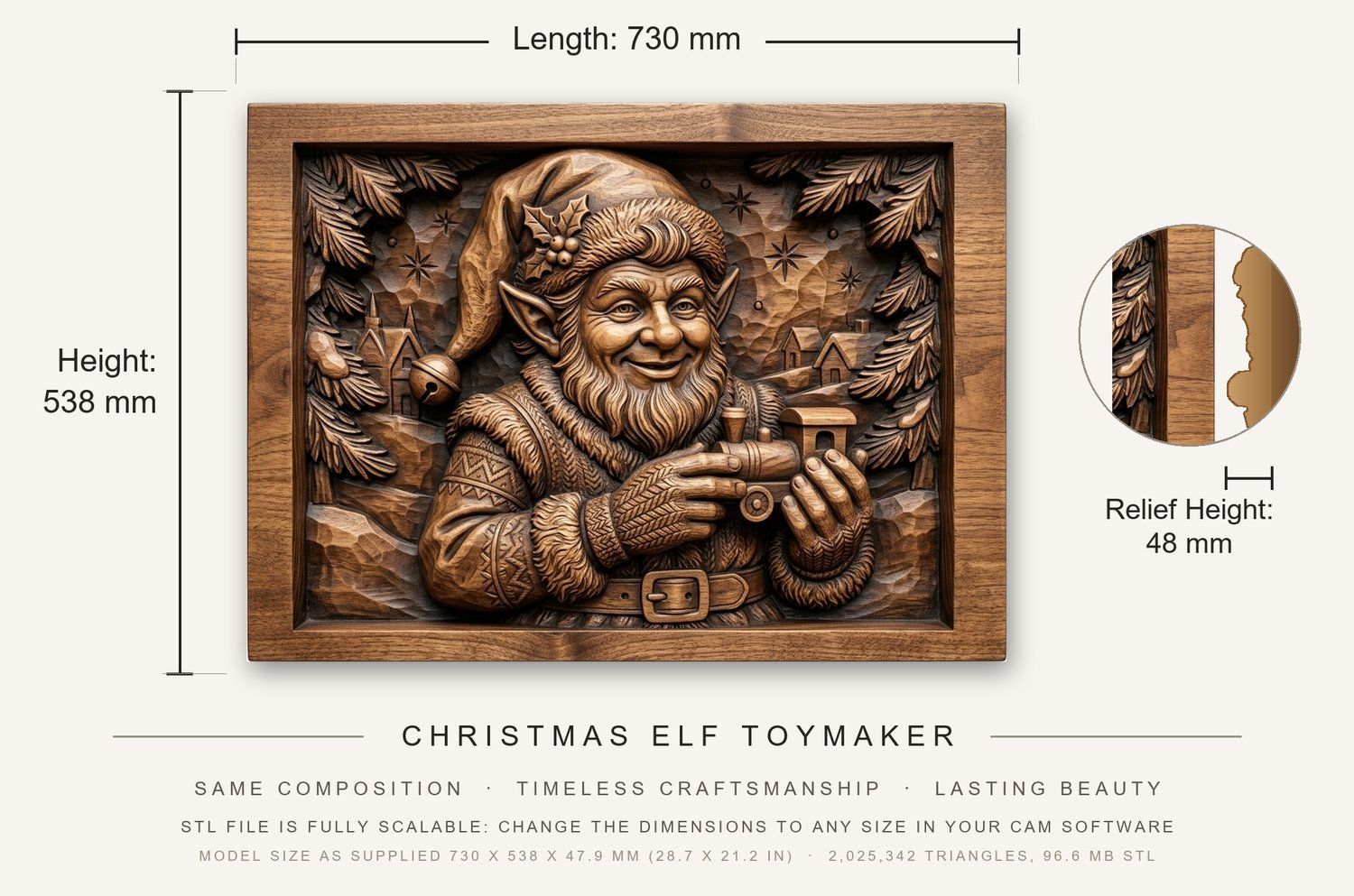 Christmas Elf Toymaker CNC Relief STL bas-relief STL — view 3
