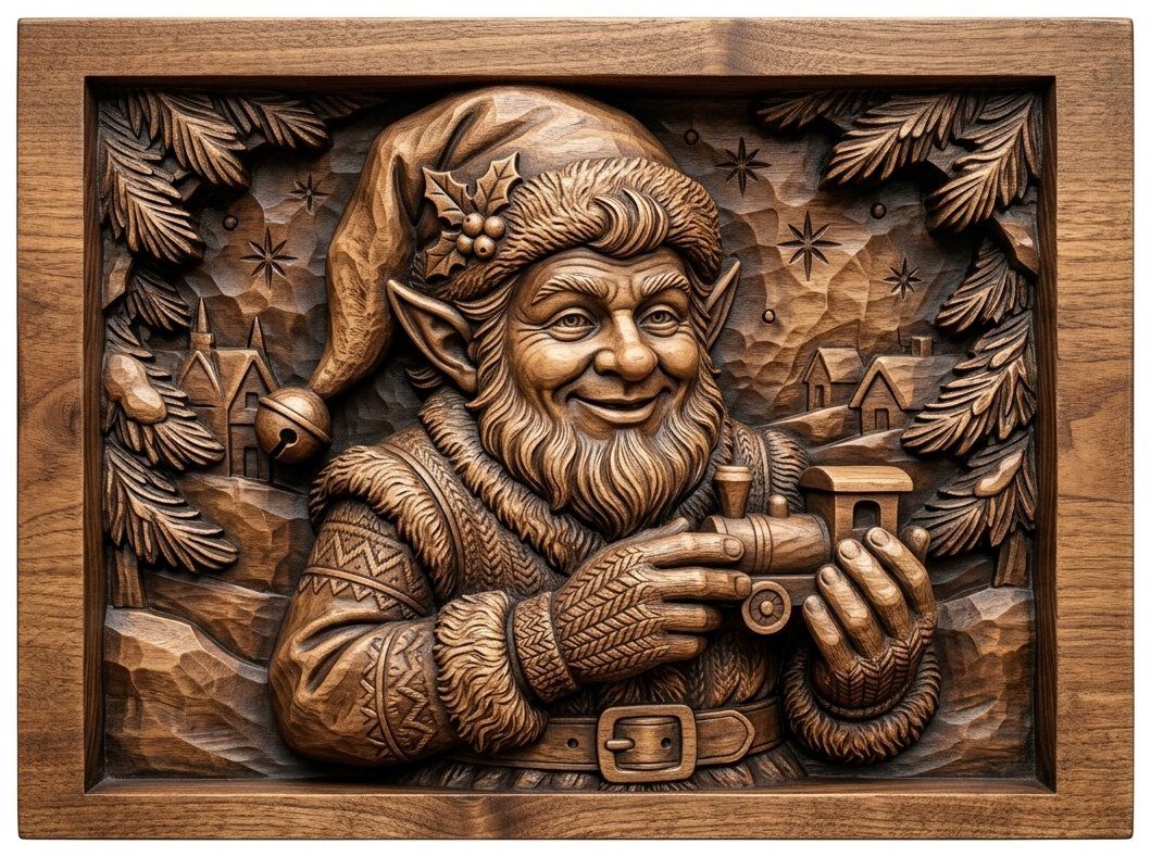Christmas Elf Toymaker CNC Relief STL bas-relief STL — view 4