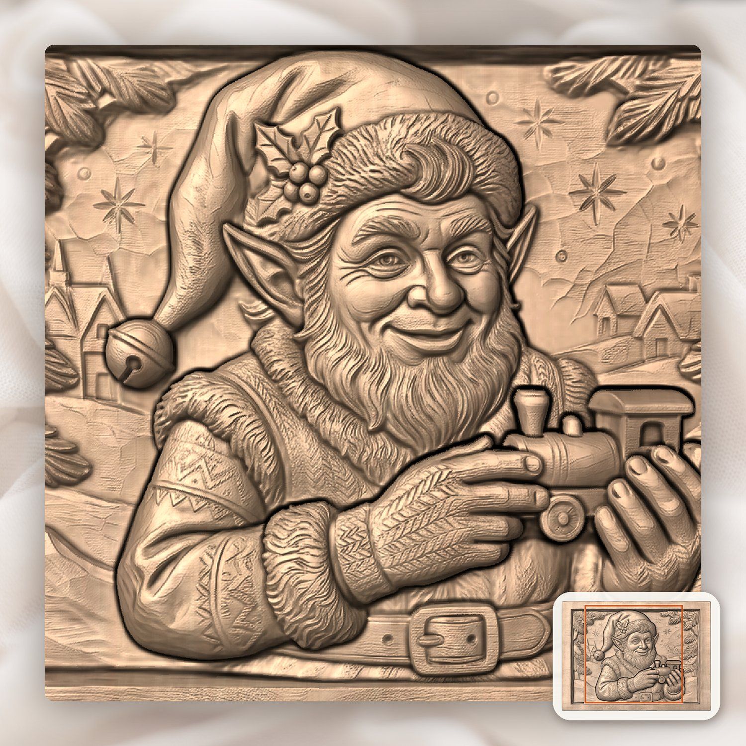 Christmas Elf Toymaker CNC Relief STL bas-relief STL — view 7