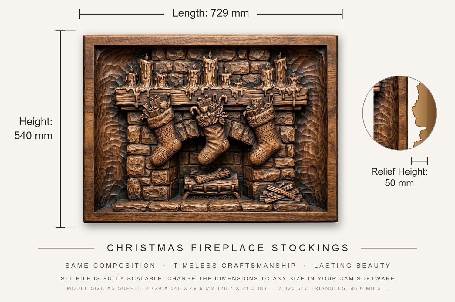 Christmas Fireplace Stockings CNC Relief STL bas-relief STL — view 3